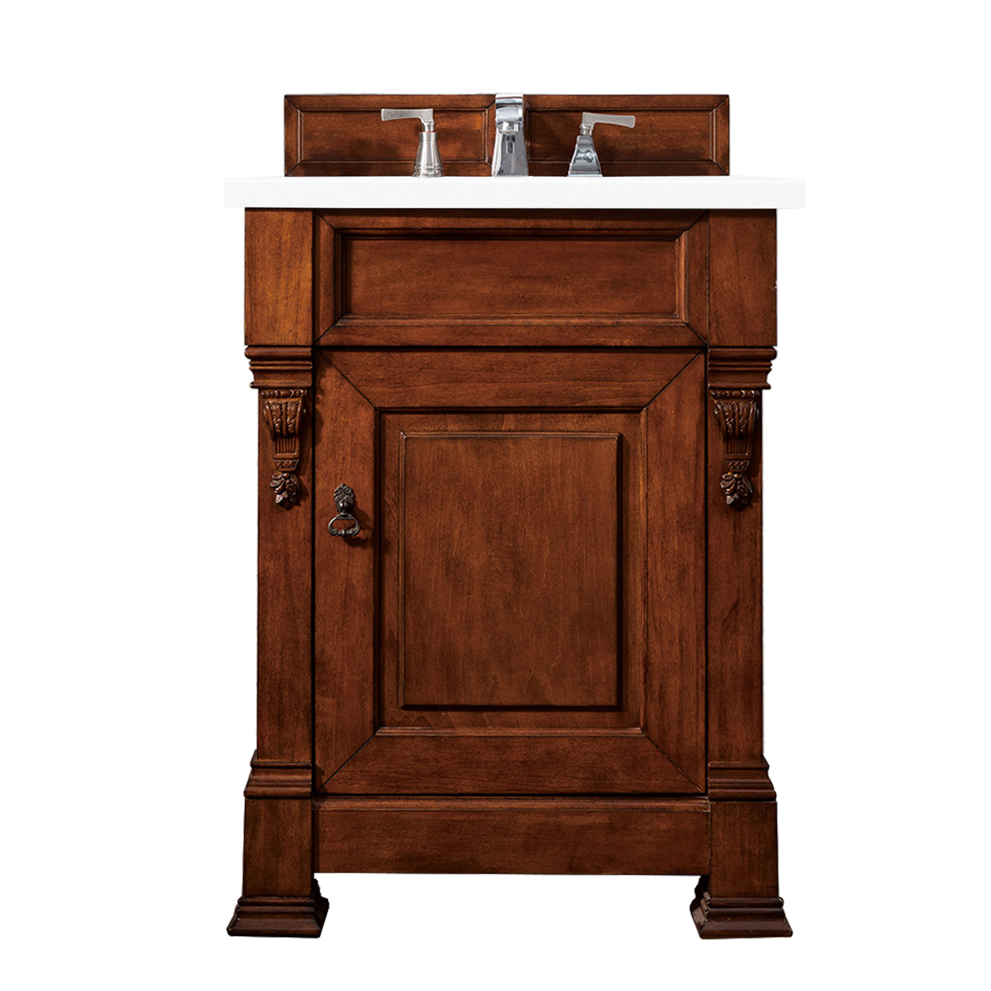 James Martin 147-114-V26-WCH-3CLW Brookfield 26" Warm Cherry Single Vanity w/ 3 CM Classic White Quartz Top