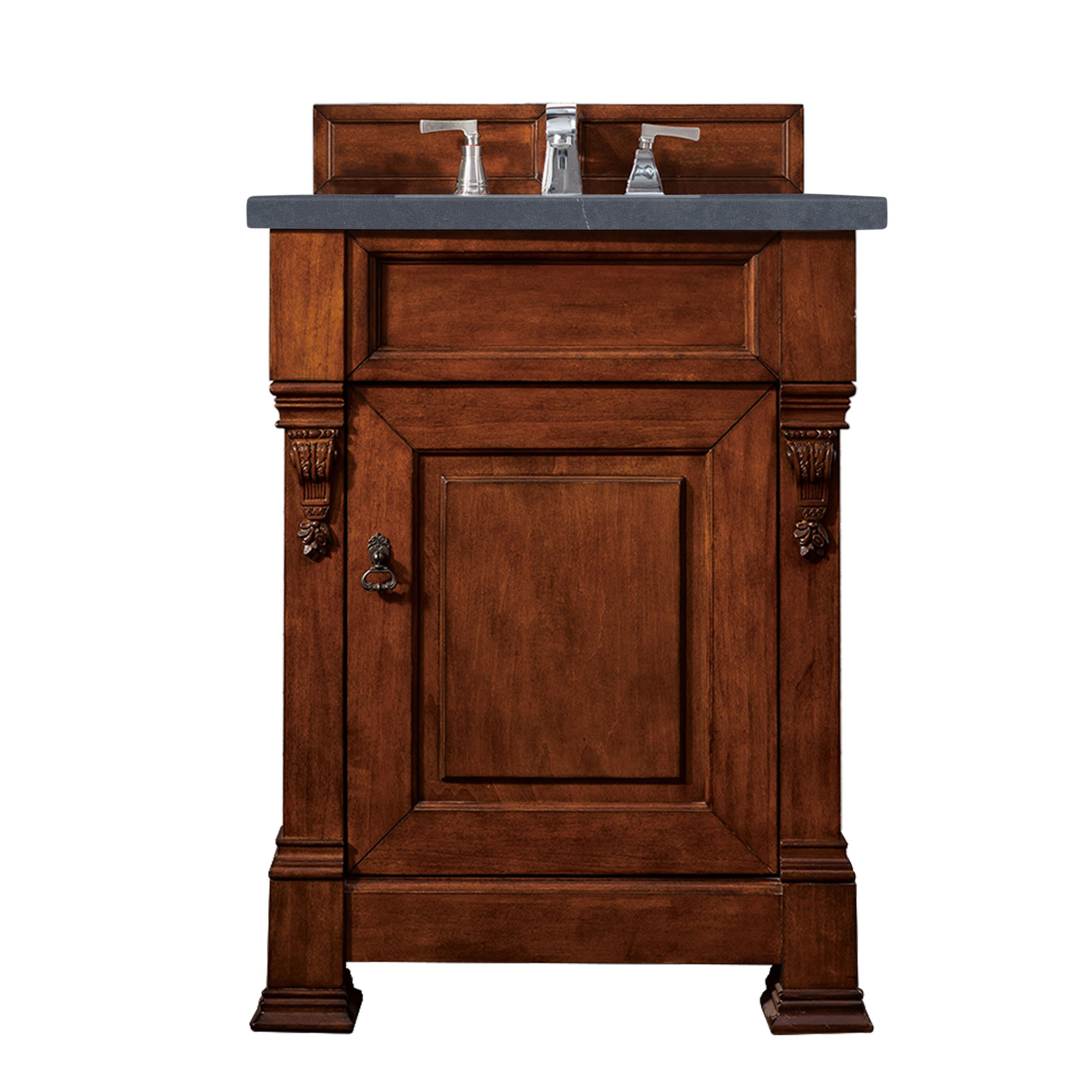 James Martin 147-114-V26-WCH-3CSP Brookfield 26" Warm Cherry Single Vanity w/ 3 CM Charcoal Soapstone Quartz Top