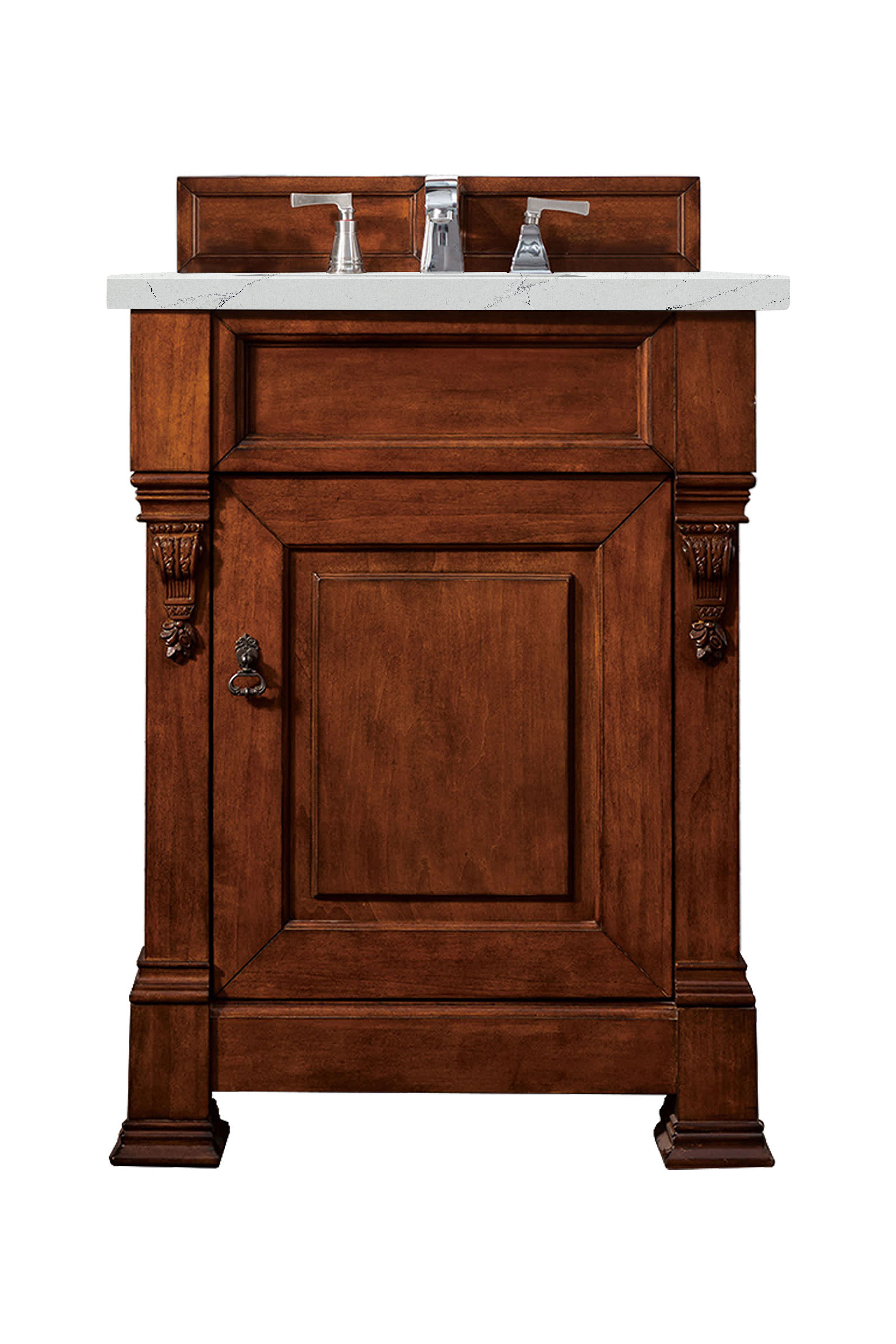 James Martin 147-114-V26-WCH-3ENC Brookfield 26" Warm Cherry Single Vanity w/ 3 CM Ethereal Noctis Quartz Top