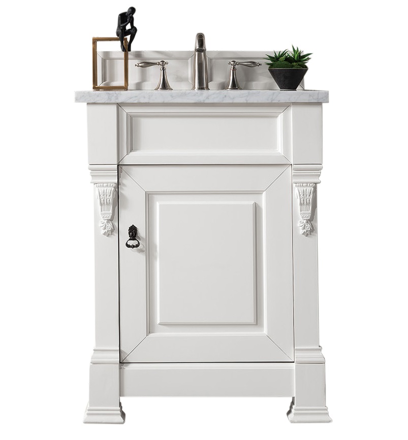 James Martin 147-V26-BW-3AF Brookfield 26" Bright White Single Vanity w/ 3 CM Arctic Fall Solid Surface Top