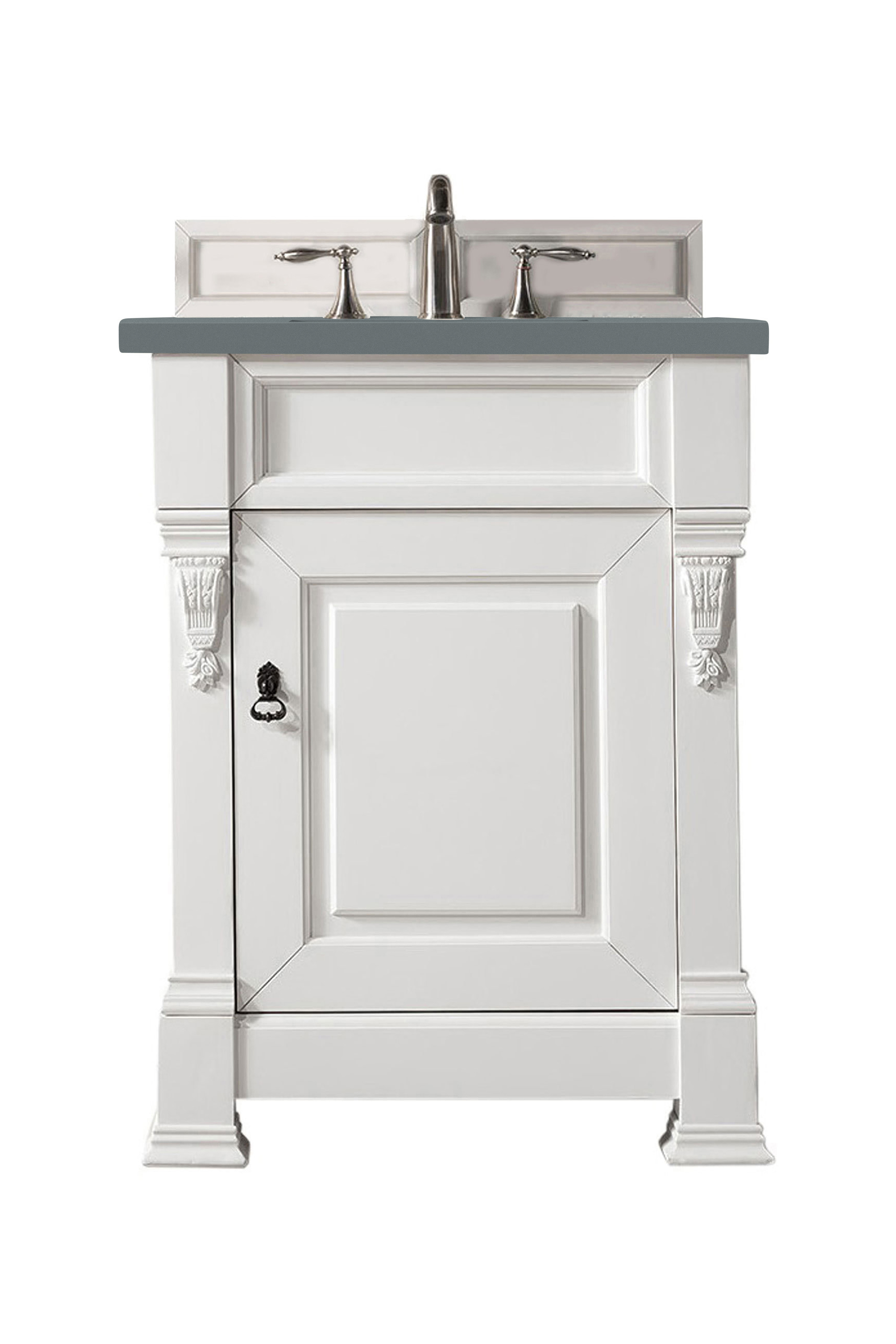 James Martin 147-V26-BW-3CBL Brookfield 26" Bright White Single Vanity w/ 3 CM Cala Blue Quartz Top