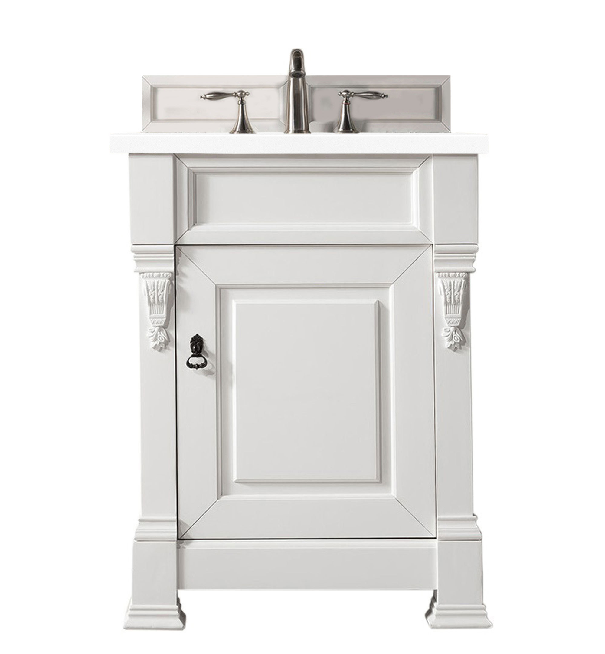 James Martin 147-V26-BW-3CLW Brookfield 26" Bright White Single Vanity w/ 3 CM Classic White Quartz Top