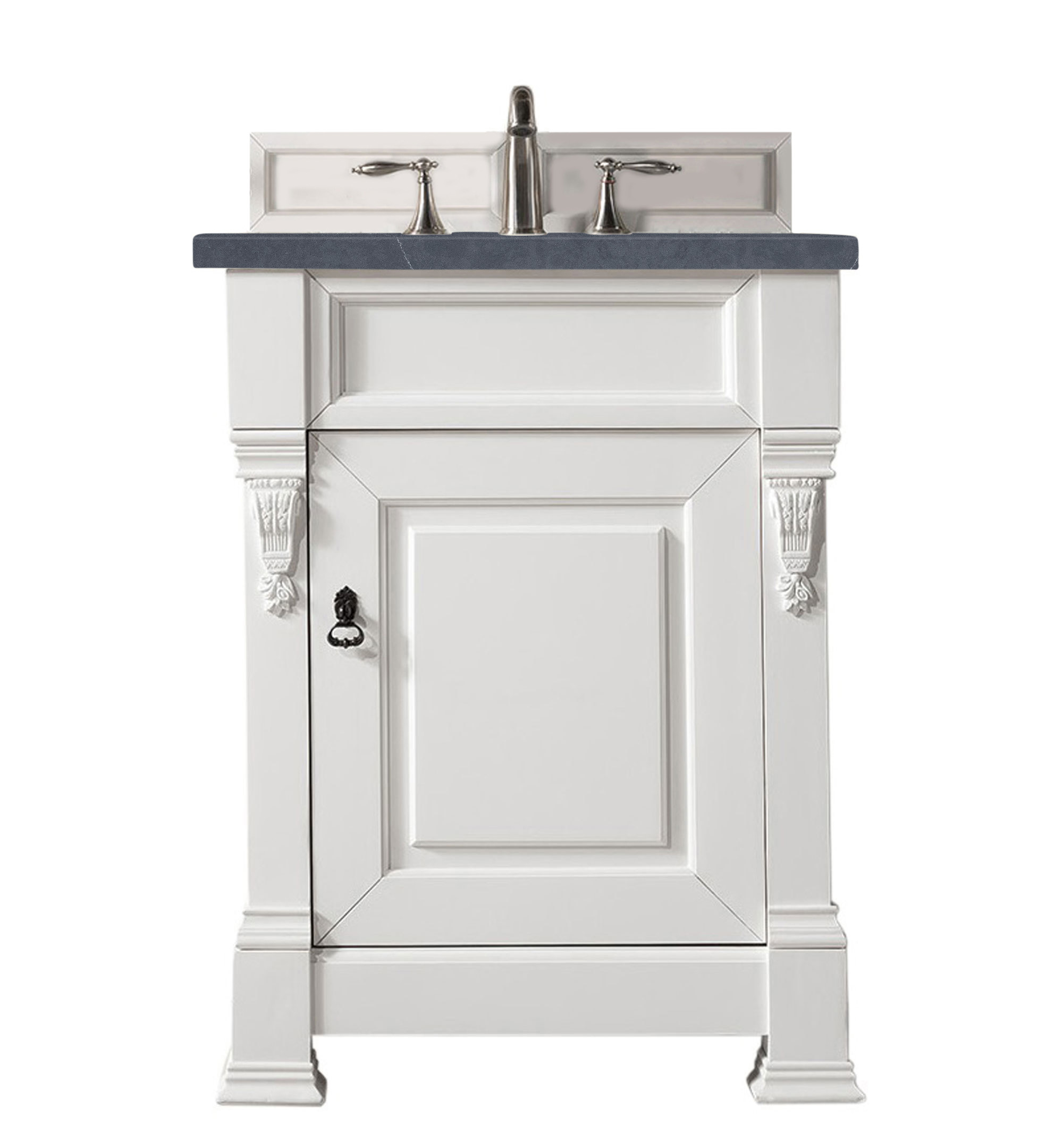 James Martin 147-V26-BW-3CSP Brookfield 26" Bright White Single Vanity w/ 3 CM Charcoal Soapstone Quartz Top