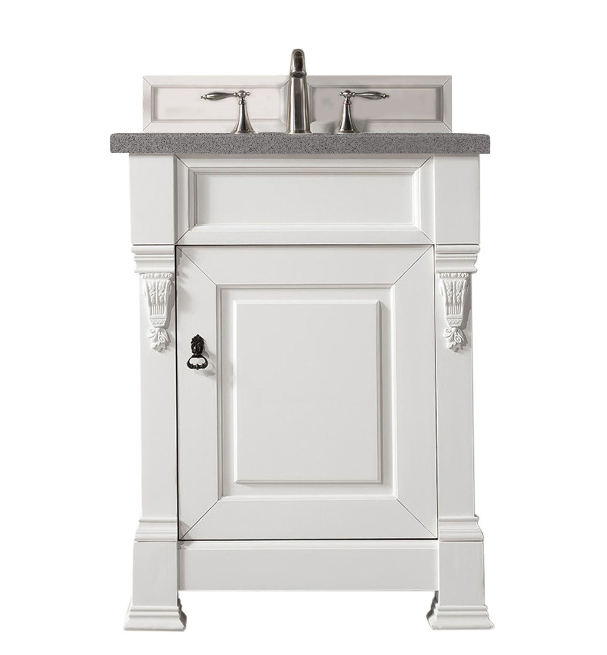 James Martin 147-V26-BW-3GEX Brookfield 26" Bright White Single Vanity w/ 3 CM Grey Expo Quartz Top