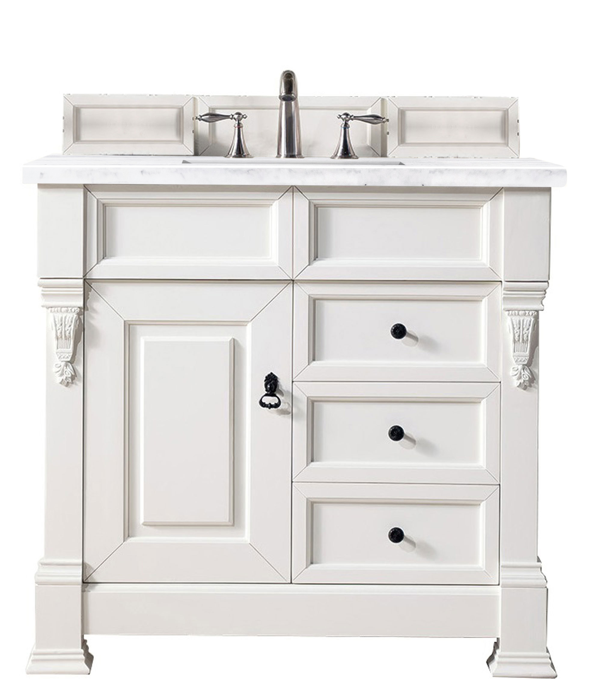 James Martin 147-V36-BW-3AF Brookfield 36" Bright White Single Vanity w/ 3 CM Arctic Fall Solid Surface Top