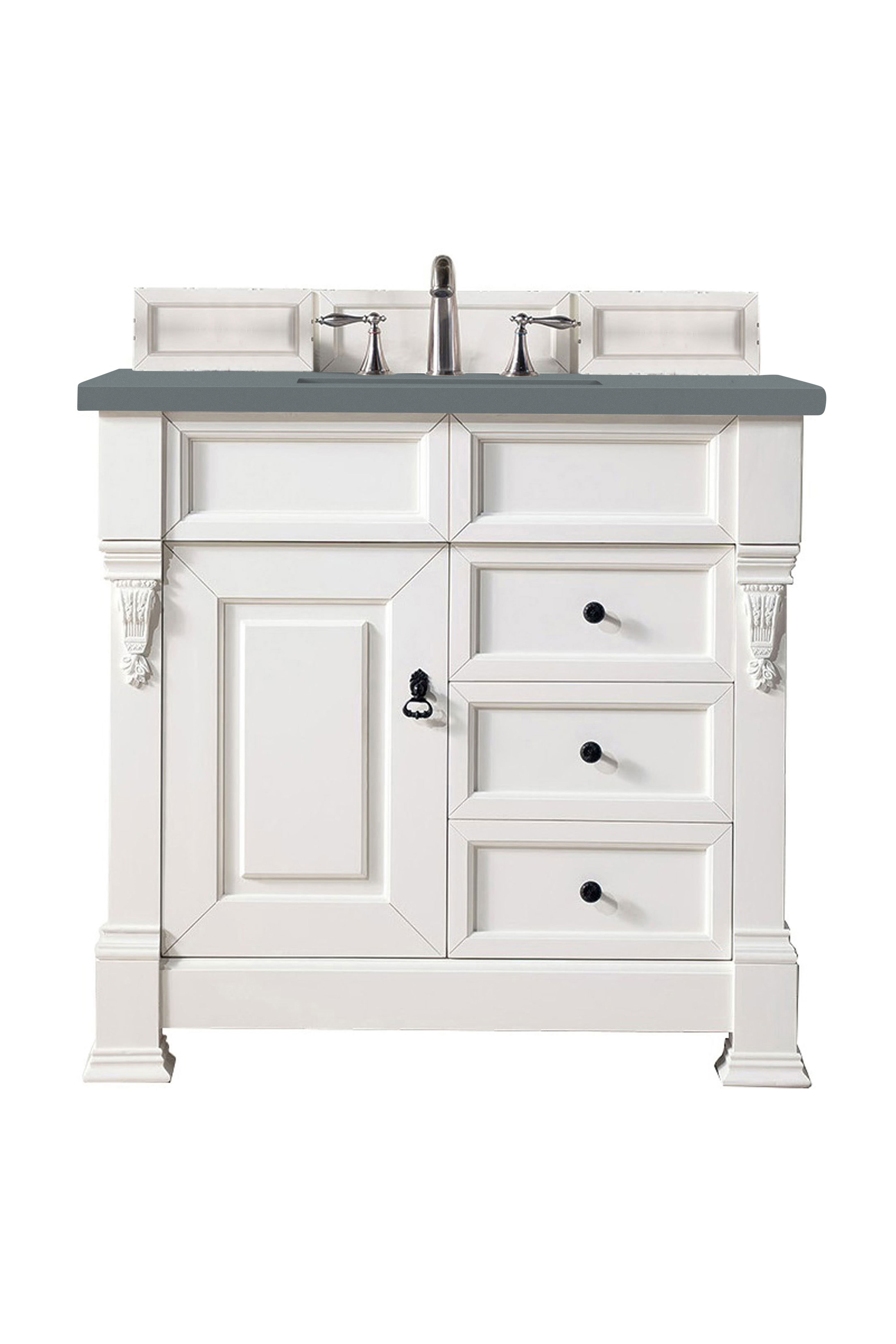 James Martin 147-V36-BW-3CBL Brookfield 36" Bright White Single Vanity w/ 3 CM Cala Blue Quartz Top