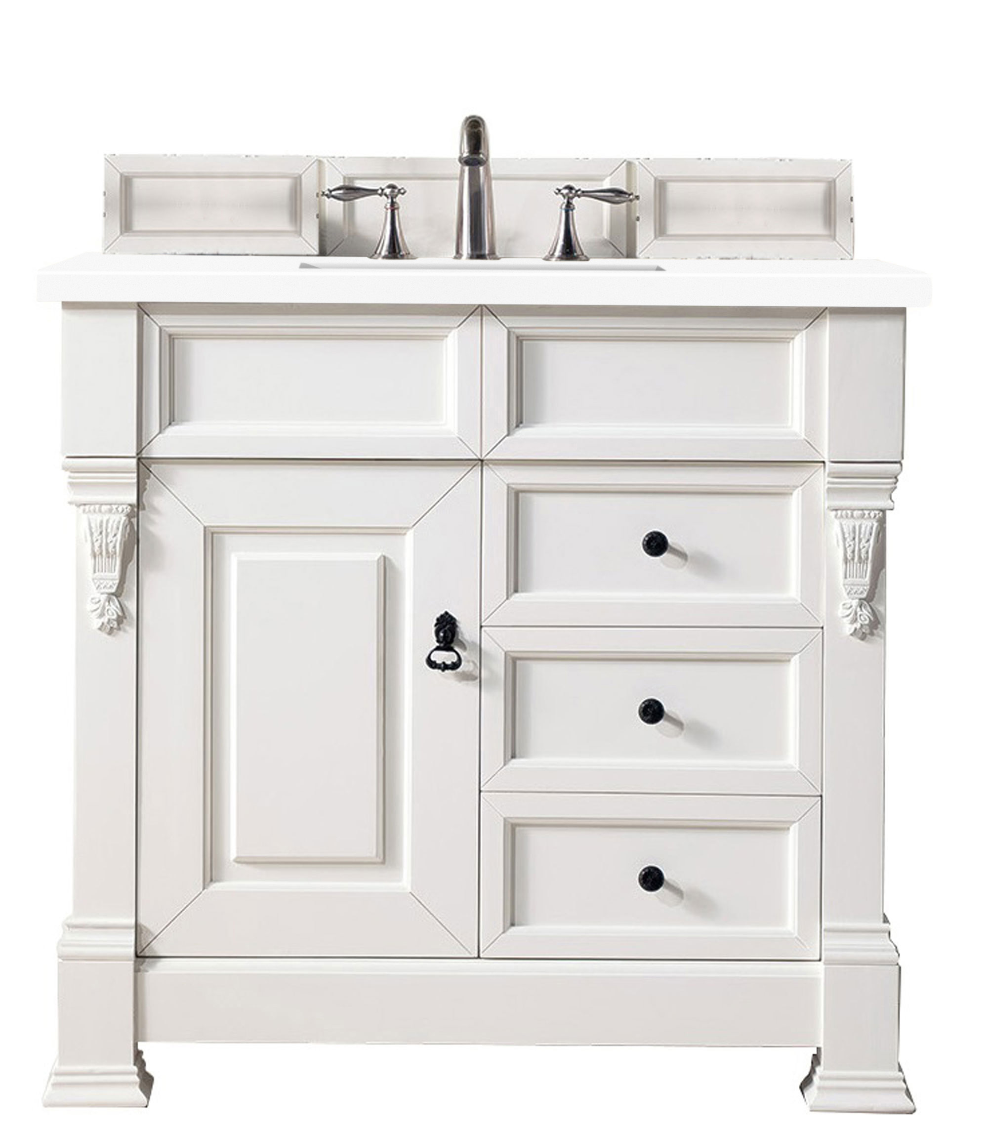 James Martin 147-V36-BW-3CLW Brookfield 36" Bright White Single Vanity w/ 3 CM Classic White Quartz Top