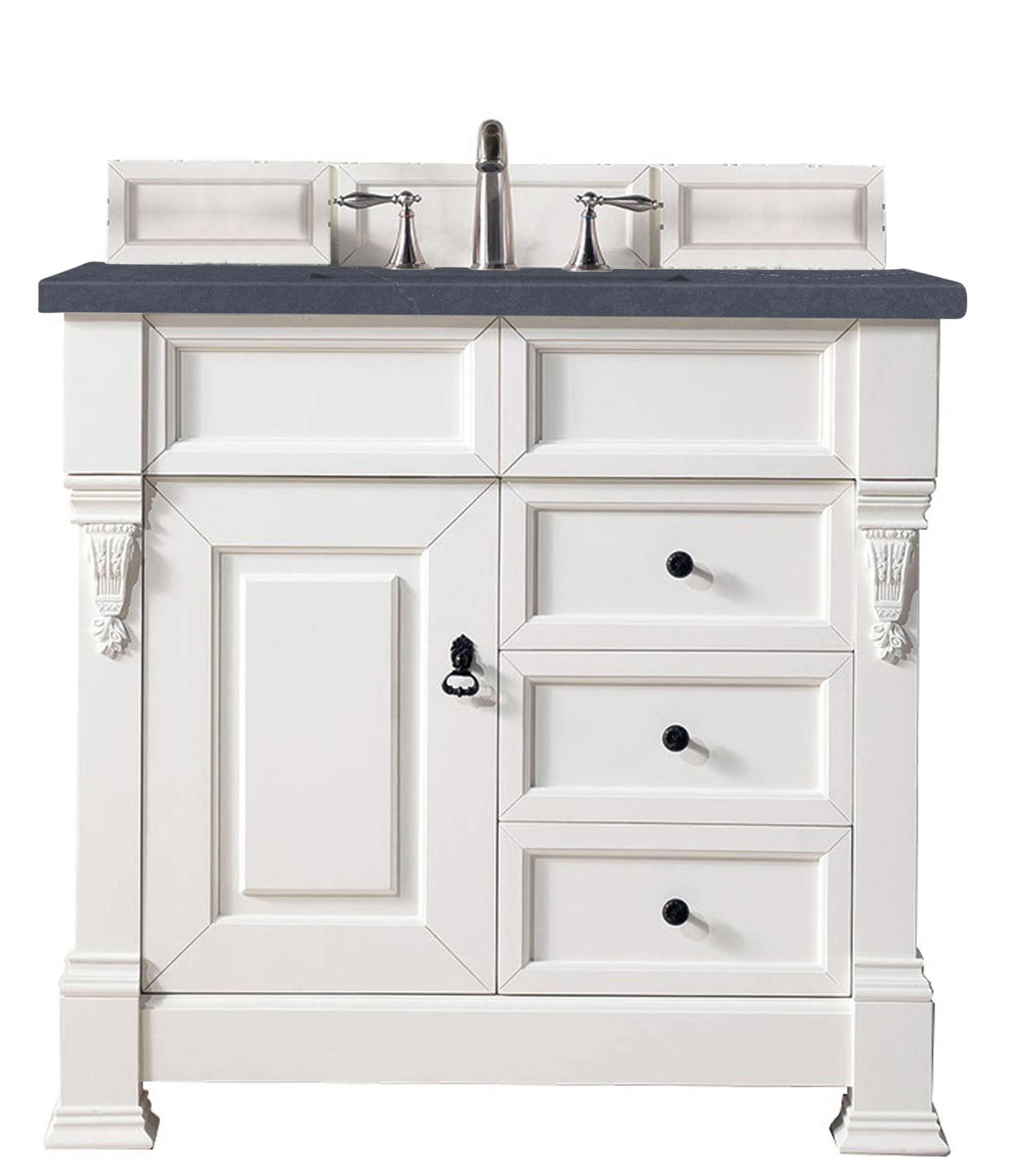 James Martin 147-V36-BW-3CSP Brookfield 36" Bright White Single Vanity w/ 3 CM Charcoal Soapstone Quartz Top