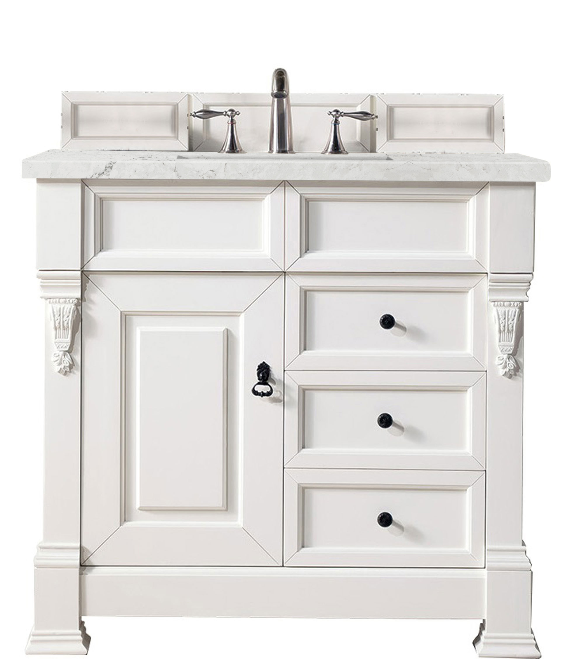 James Martin 147-V36-BW-3EJP Brookfield 36" Bright White Single Vanity w/ 3 CM Eternal Jasmine Pearl Quartz Top