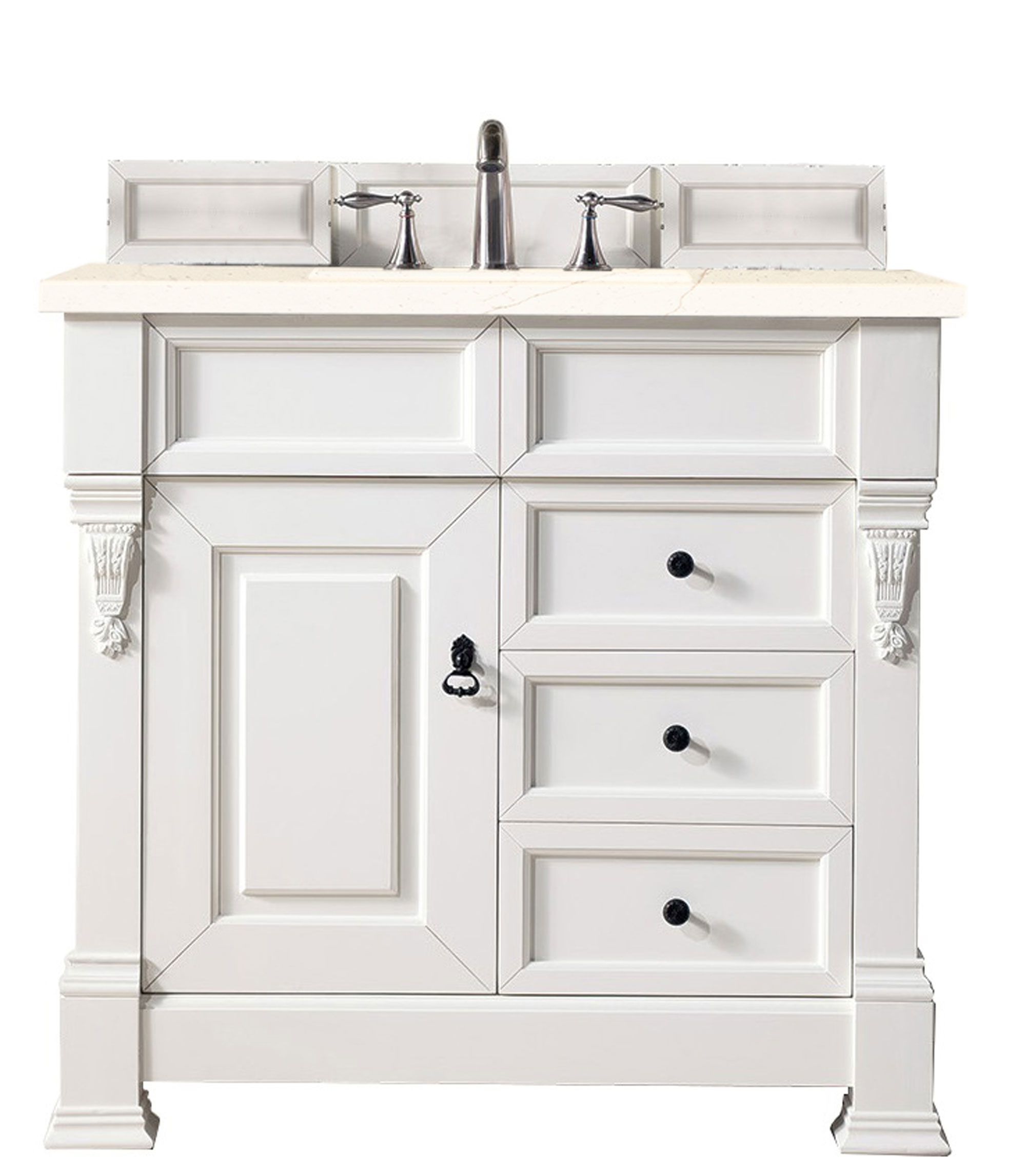 James Martin 147-V36-BW-3EMR Brookfield 36" Bright White Single Vanity w/ 3 CM Eternal Marfil Quartz Top