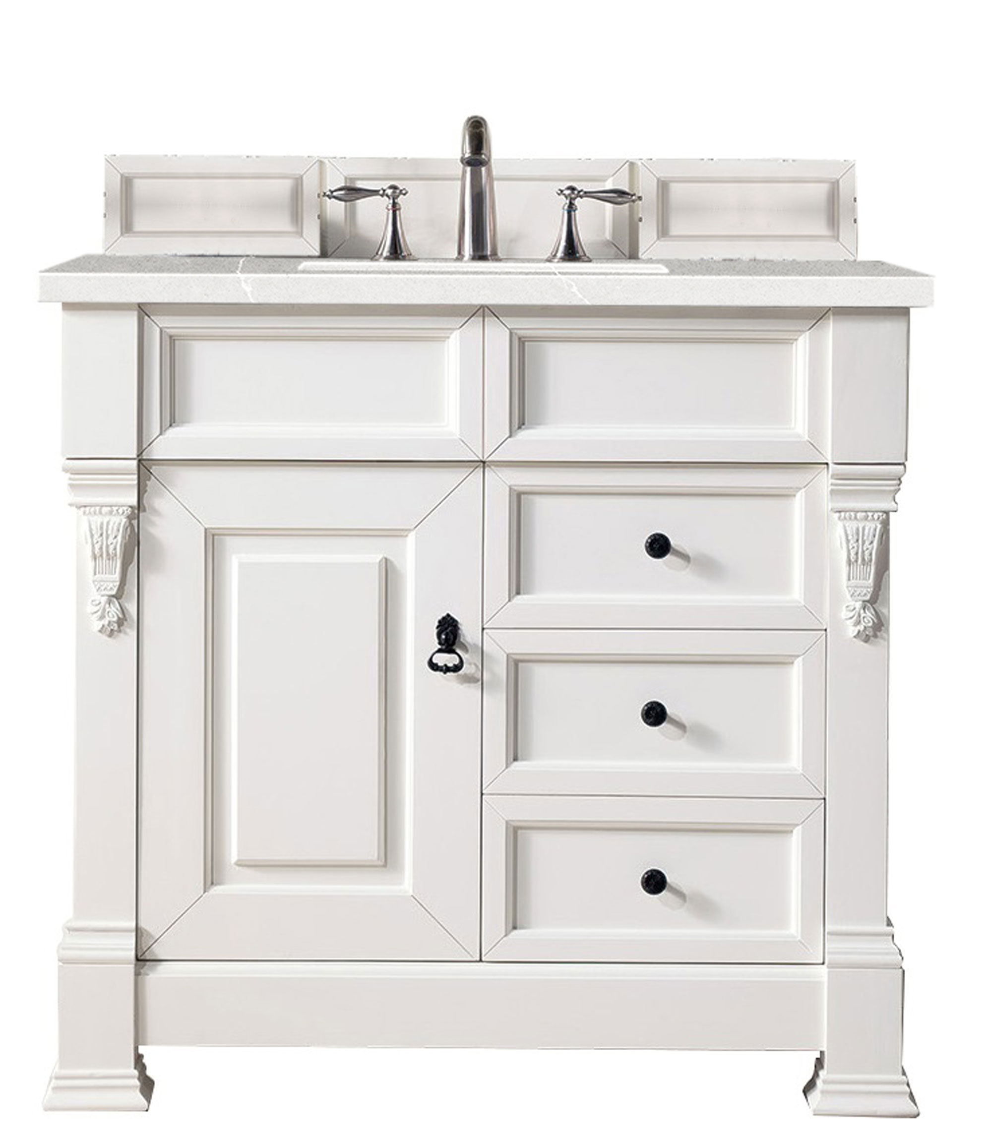 James Martin 147-V36-BW-3ESR Brookfield 36" Bright White Single Vanity w/ 3 CM Eternal Serena Quartz Top