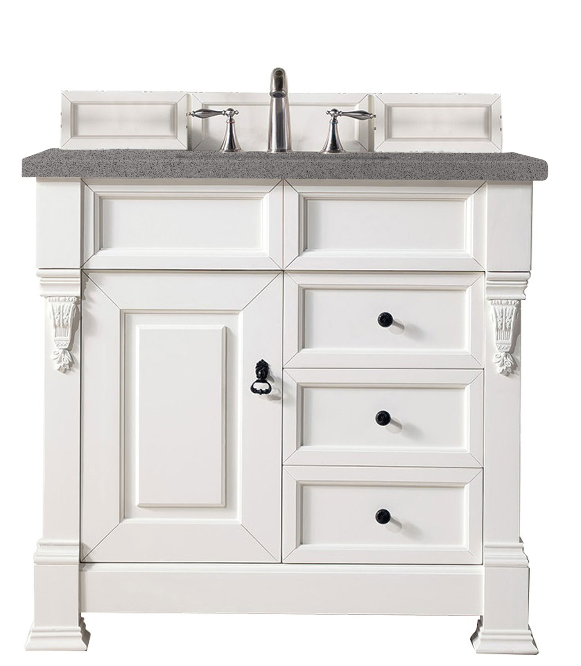 James Martin 147-V36-BW-3GEX Brookfield 36" Bright White Single Vanity w/ 3 CM Grey Expo Quartz Top