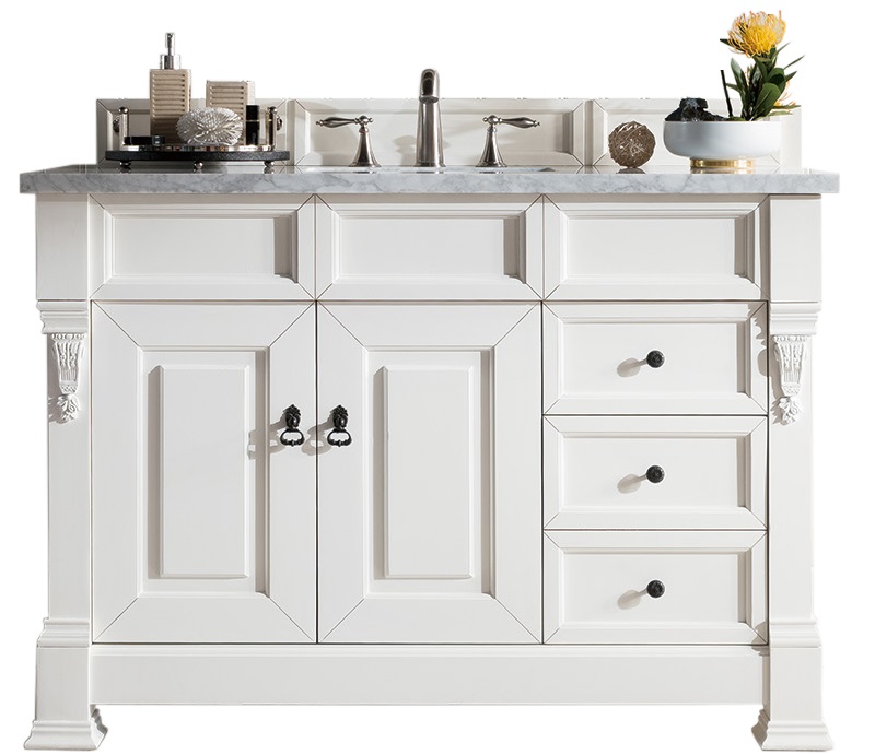 James Martin 147-V48-BW-3CAR Brookfield 48" Bright White Single Vanity w/ 3 CM Carrara Marble Top