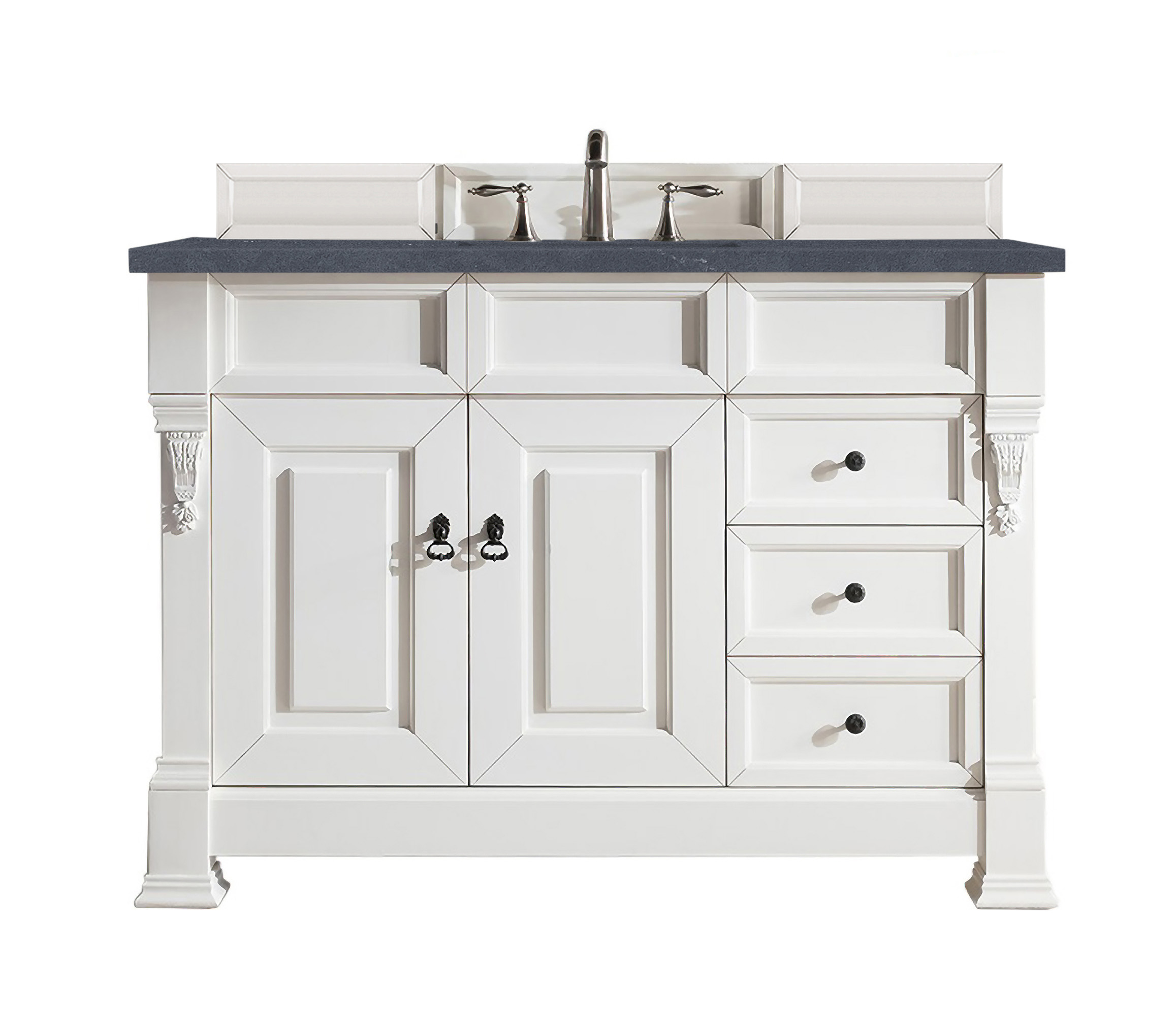 James Martin 147-V48-BW-3CSP Brookfield 48" Bright White Single Vanity w/ 3 CM Charcoal Soapstone Quartz Top