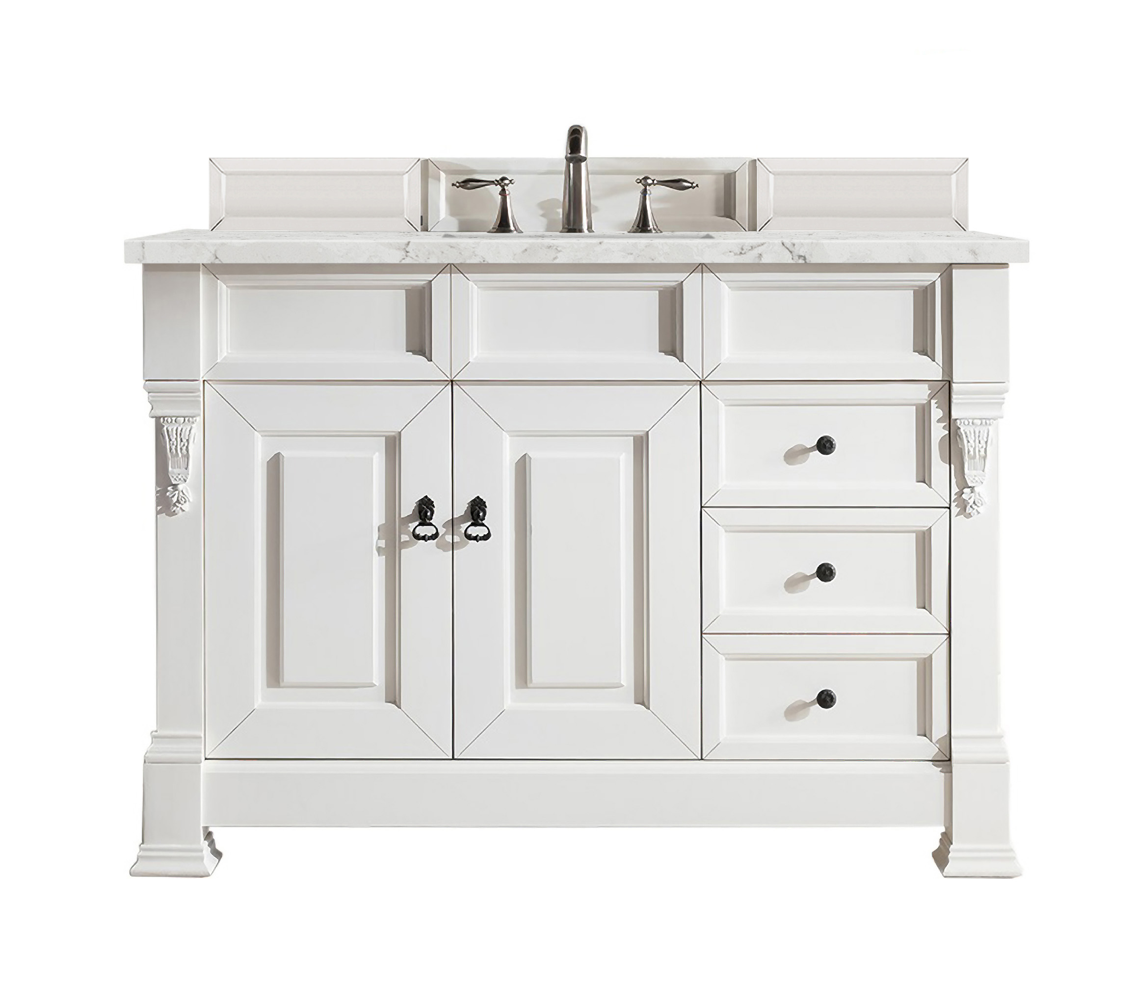 James Martin 147-V48-BW-3EJP Brookfield 48" Bright White Single Vanity w/ 3 CM Eternal Jasmine Pearl Quartz Top