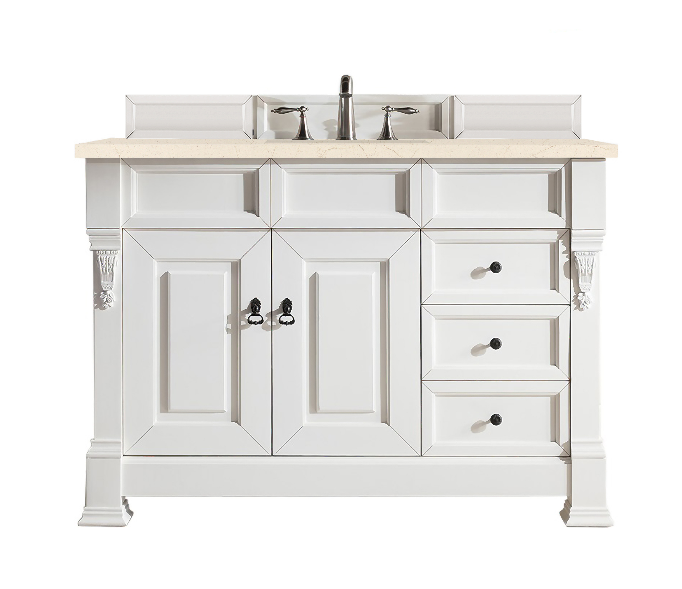 James Martin 147-V48-BW-3EMR Brookfield 48" Bright White Single Vanity w/ 3 CM Eternal Marfil Quartz Top