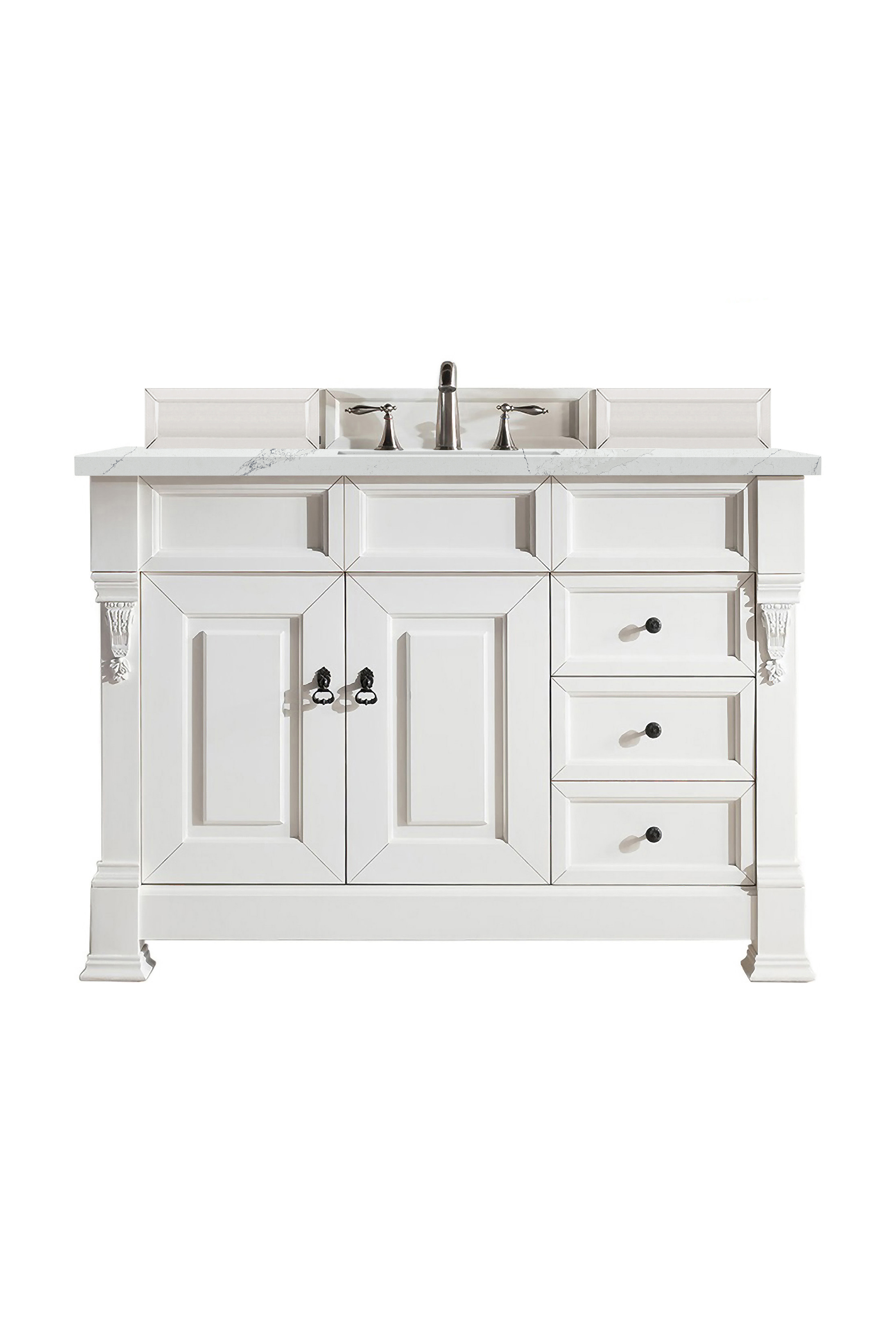 James Martin 147-V48-BW-3ENC Brookfield 48" Bright White Single Vanity w/ 3 CM Ethereal Noctis Quartz Top