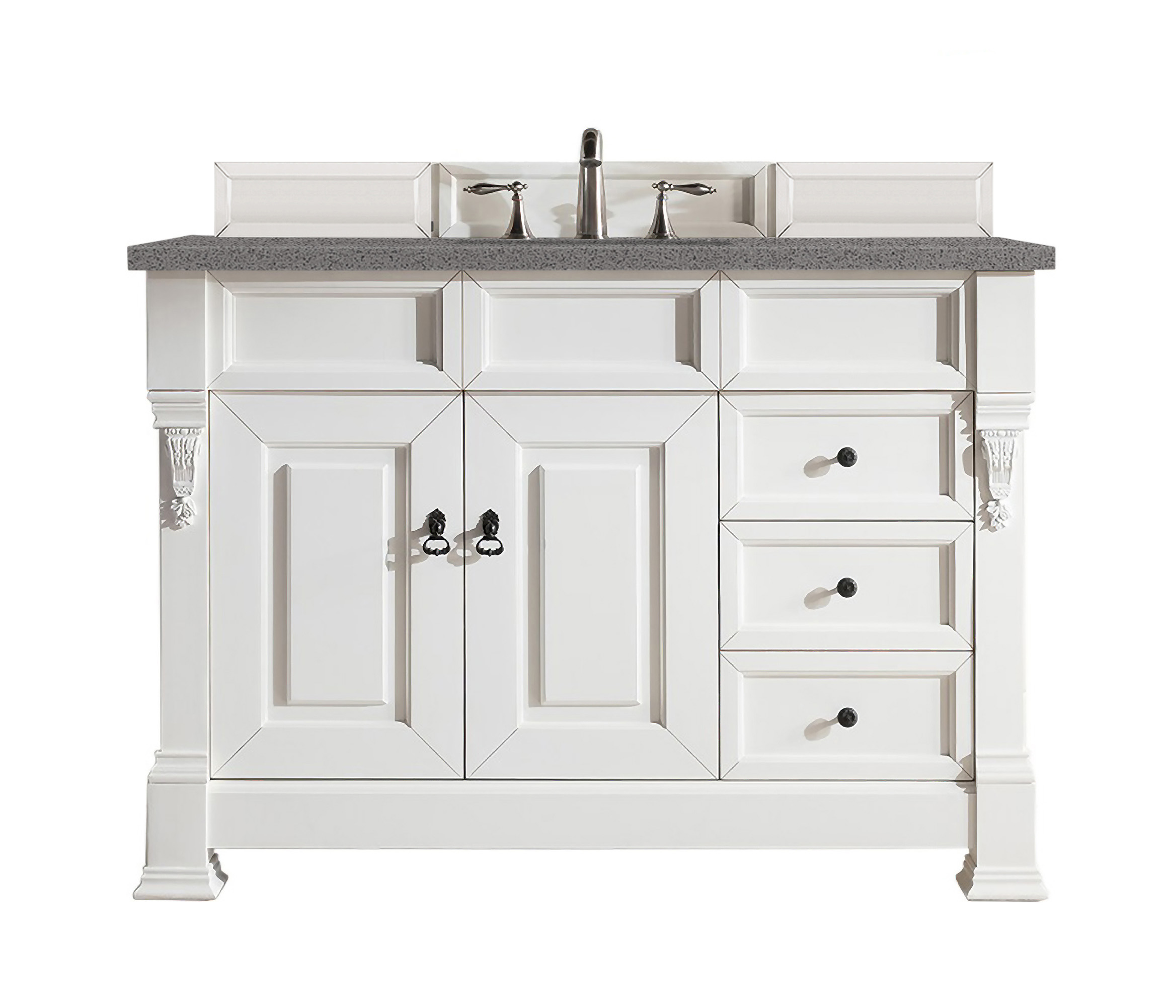 James Martin 147-V48-BW-3GEX Brookfield 48" Bright White Single Vanity w/ 3 CM Grey Expo Quartz Top