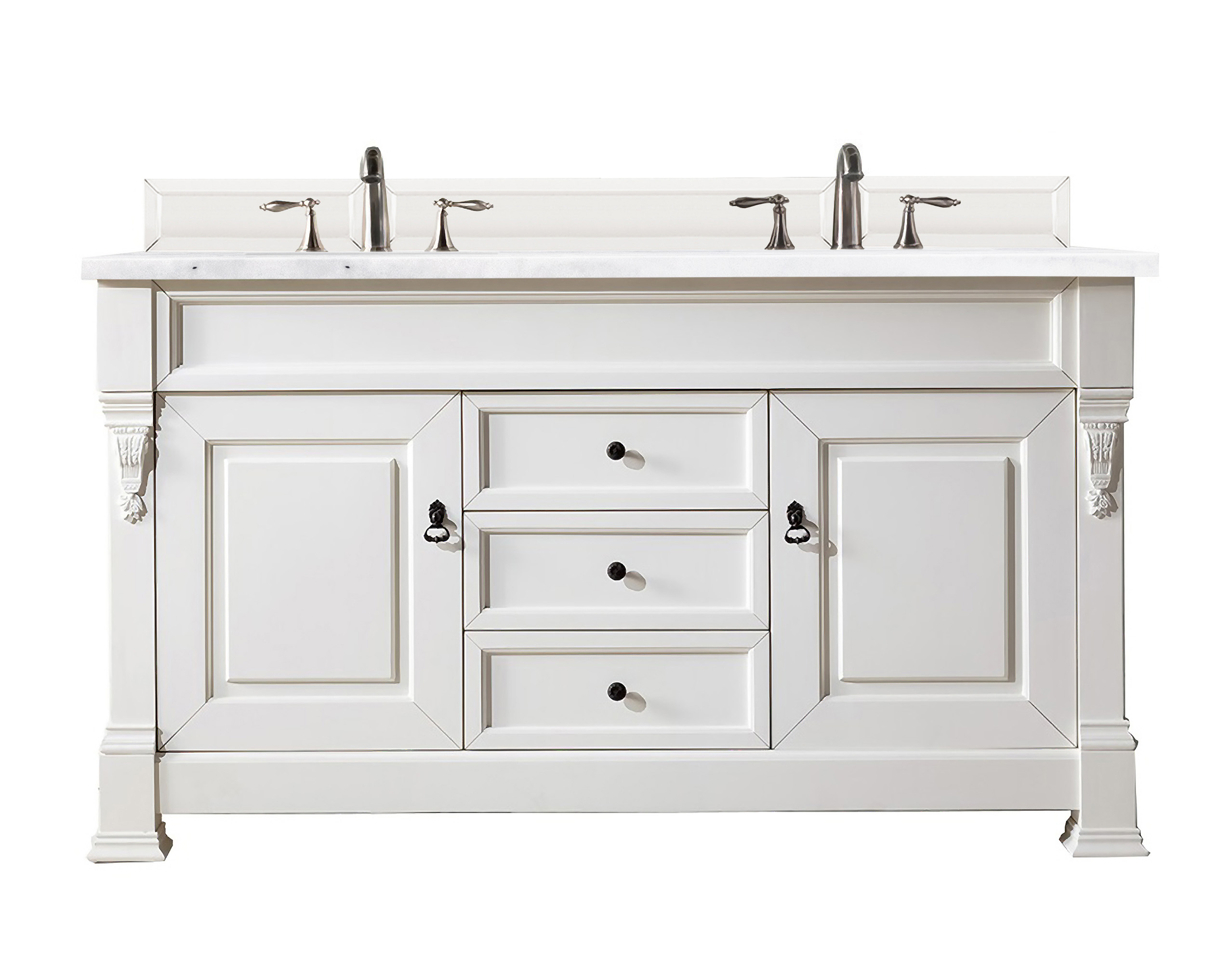 James Martin 147-V60D-BW-3AF Brookfield 60" Bright White Double Vanity w/ 3 CM Arctic Fall Solid Surface Top