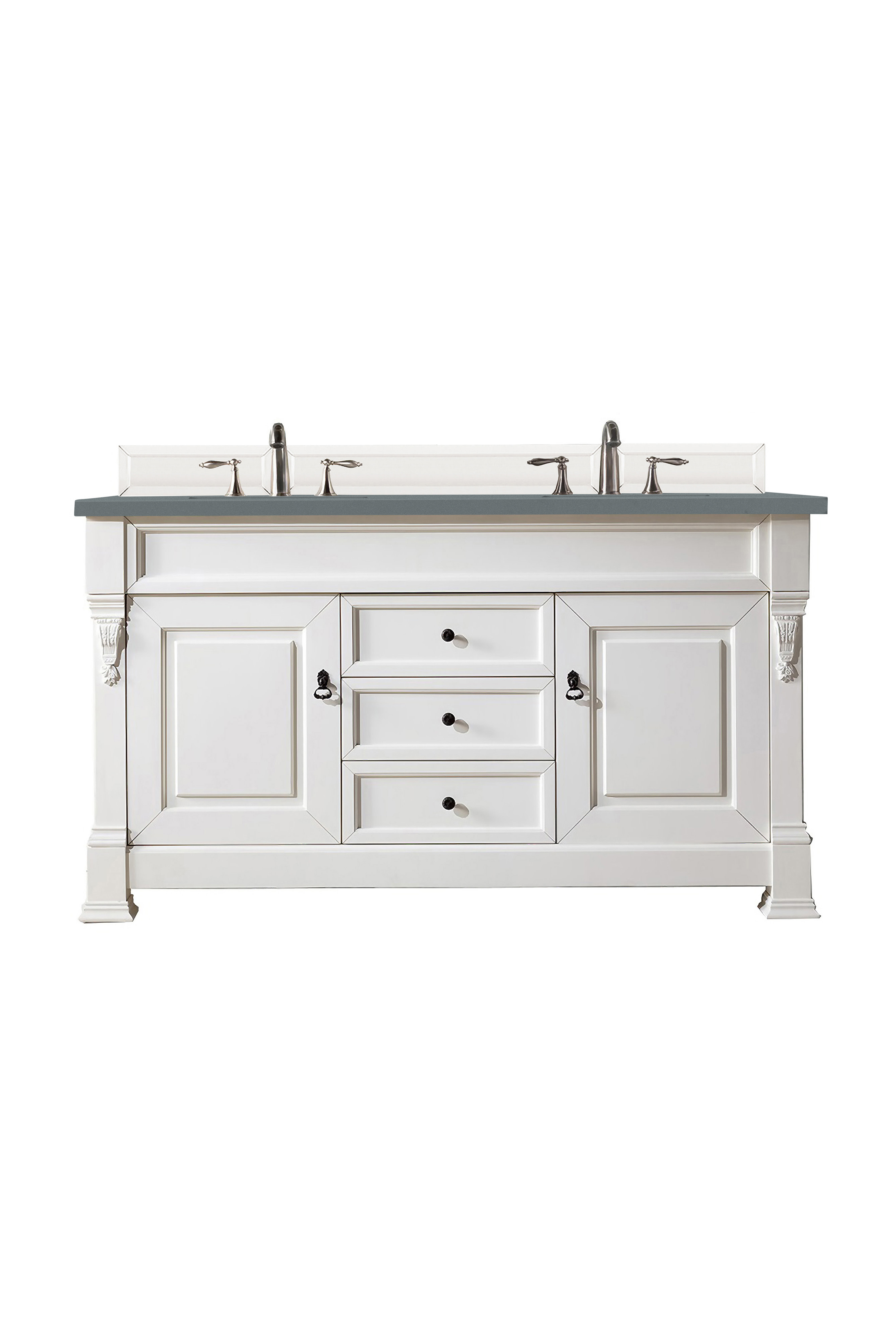 James Martin 147-V60D-BW-3CBL Brookfield 60" Bright White Double Vanity w/ 3 CM Cala Blue Quartz Top