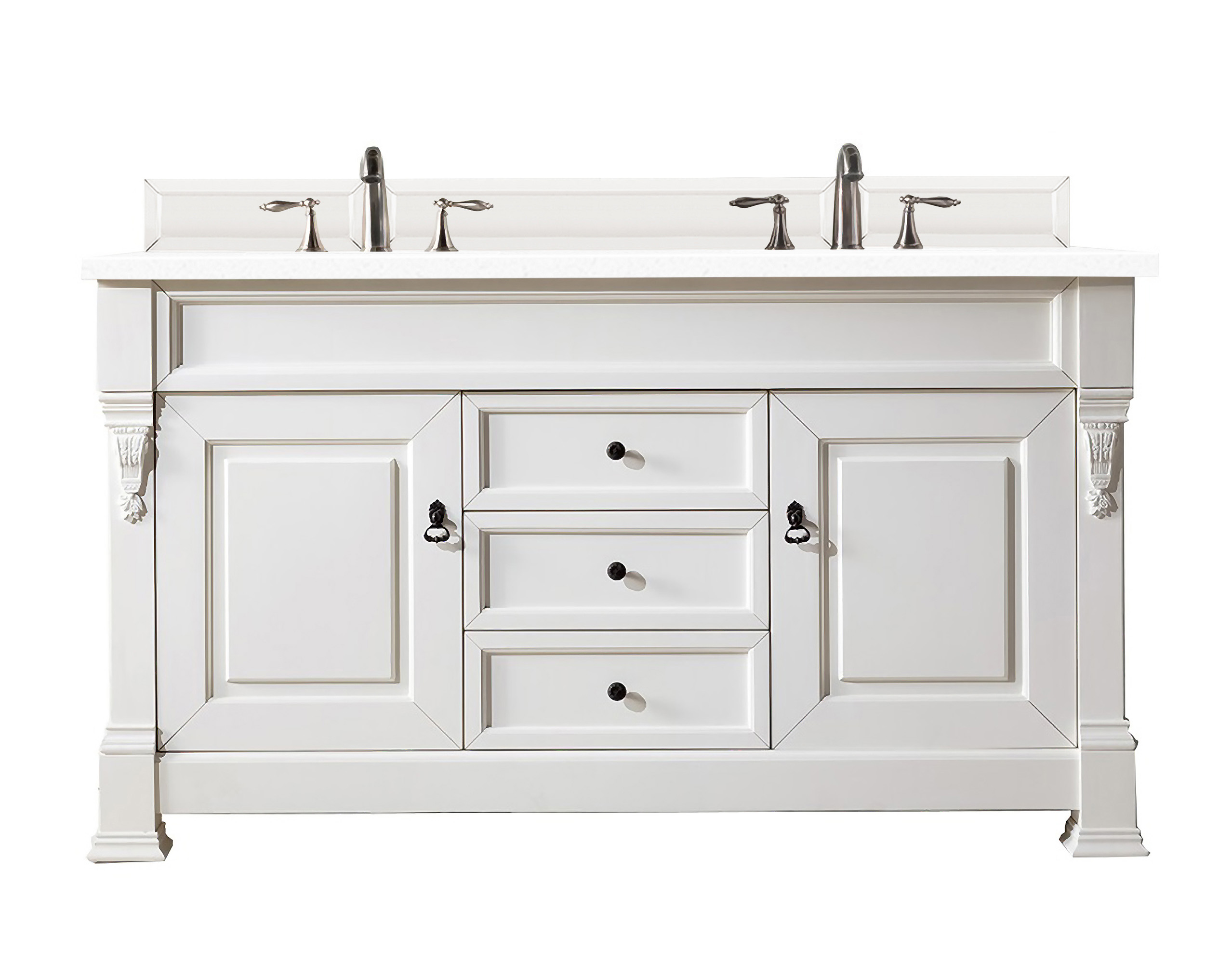 James Martin 147-V60D-BW-3CLW Brookfield 60" Bright White Double Vanity w/ 3 CM Classic White Quartz Top