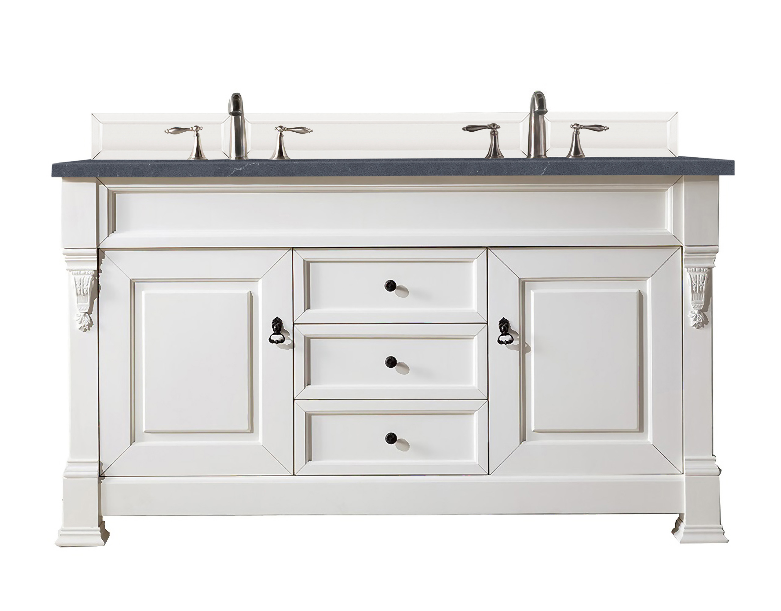 James Martin 147-V60D-BW-3CSP Brookfield 60" Bright White Double Vanity w/ 3 CM Charcoal Soapstone Quartz Top