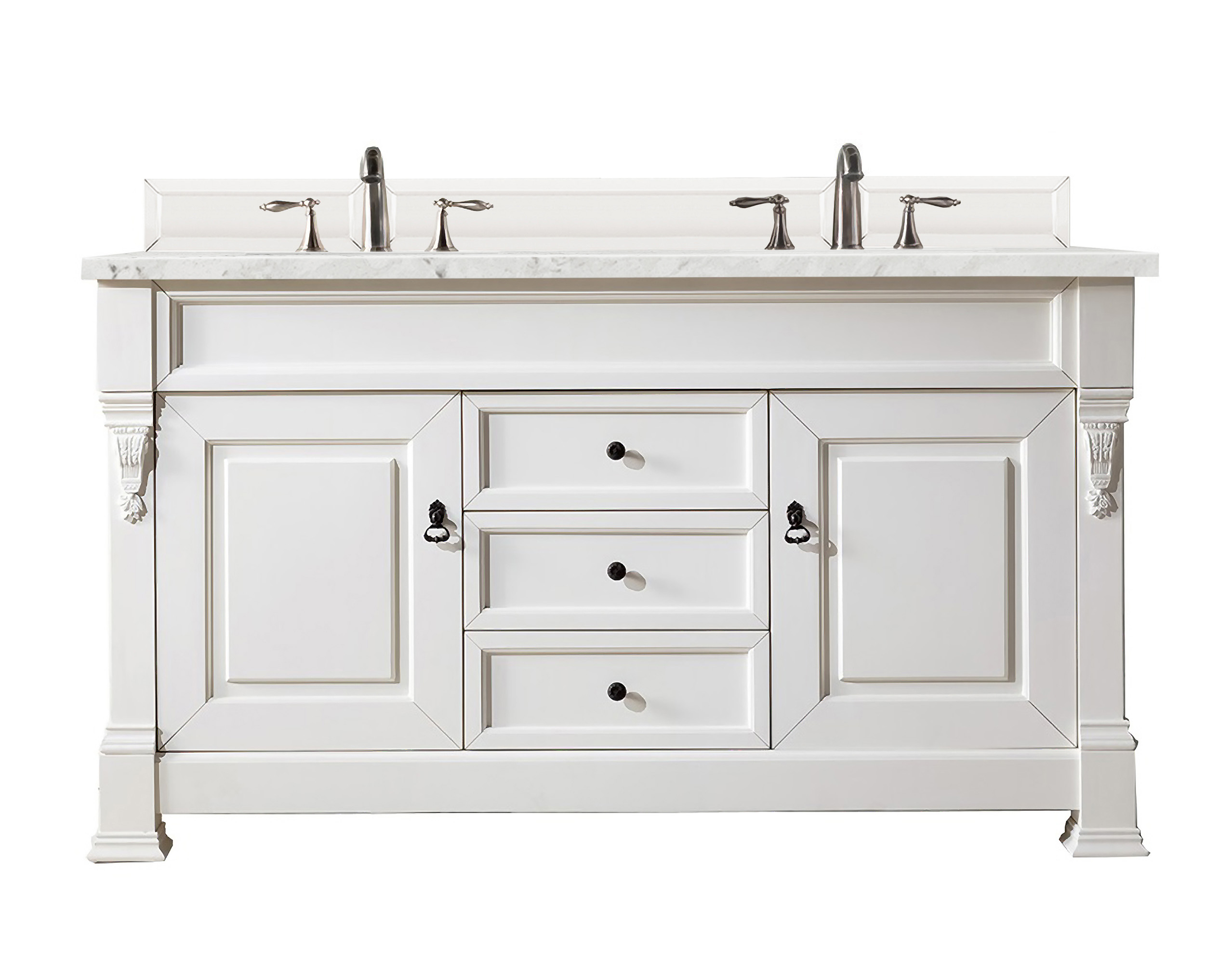 James Martin 147-V60D-BW-3EJP Brookfield 60" Bright White Double Vanity w/ 3 CM Eternal Jasmine Pearl Quartz Top