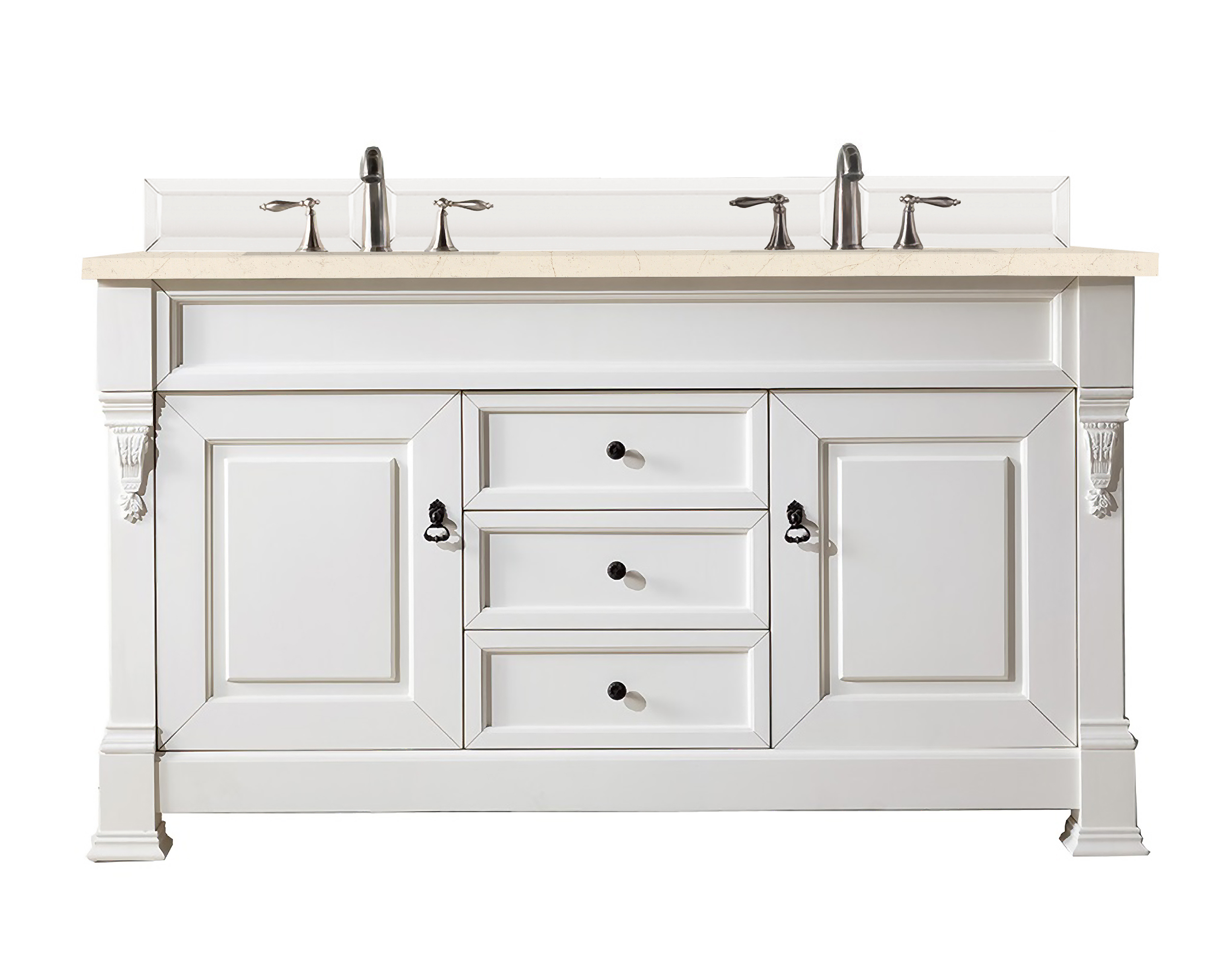 James Martin 147-V60D-BW-3EMR Brookfield 60" Bright White Double Vanity w/ 3 CM Eternal Marfil Quartz Top