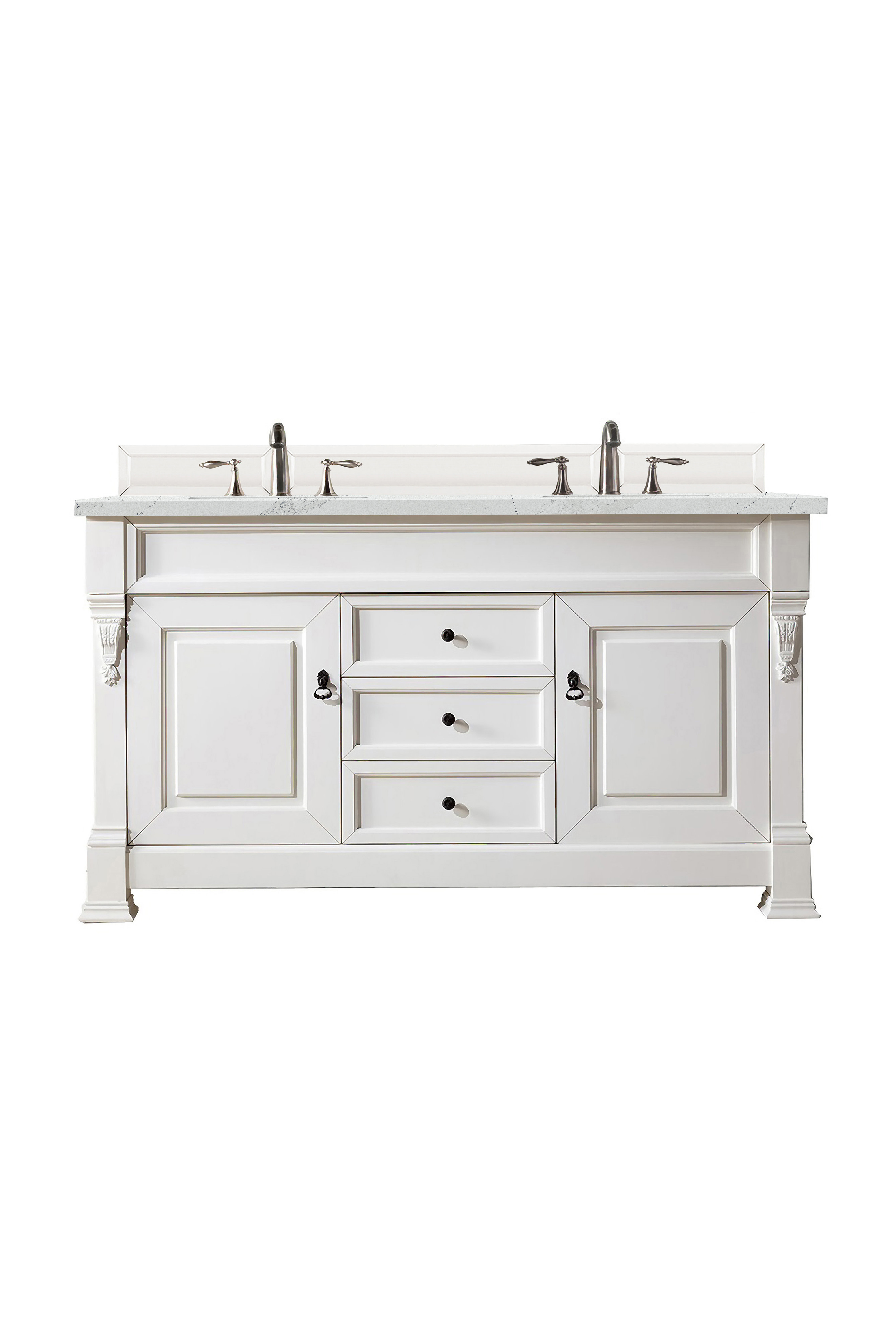 James Martin 147-V60D-BW-3ENC Brookfield 60" Bright White Double Vanity w/ 3 CM Ethereal Noctis Quartz Top