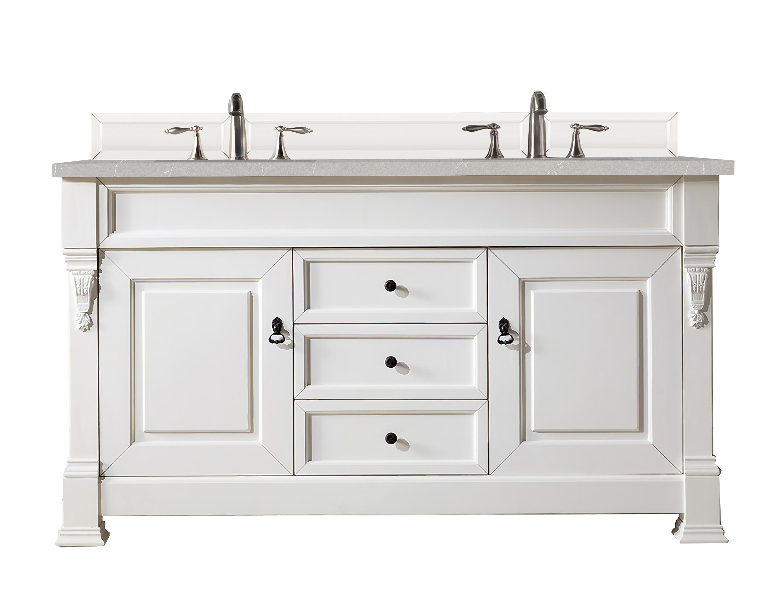 James Martin 147-V60D-BW-3ESR Brookfield 60" Bright White Double Vanity w/ 3 CM Eternal Serena Quartz Top