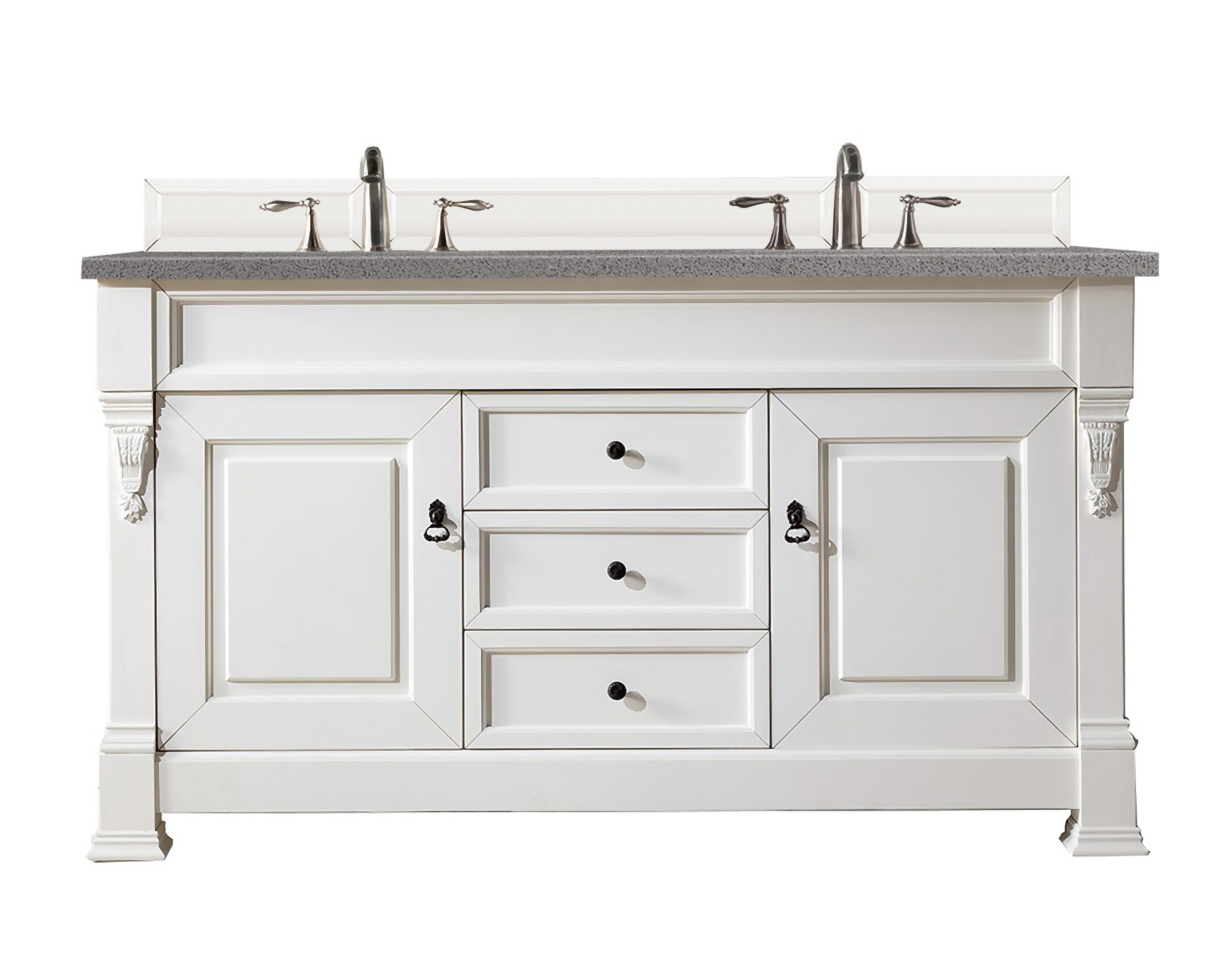 James Martin 147-V60D-BW-3GEX Brookfield 60" Bright White Double Vanity w/ 3 CM Grey Expo Quartz Top