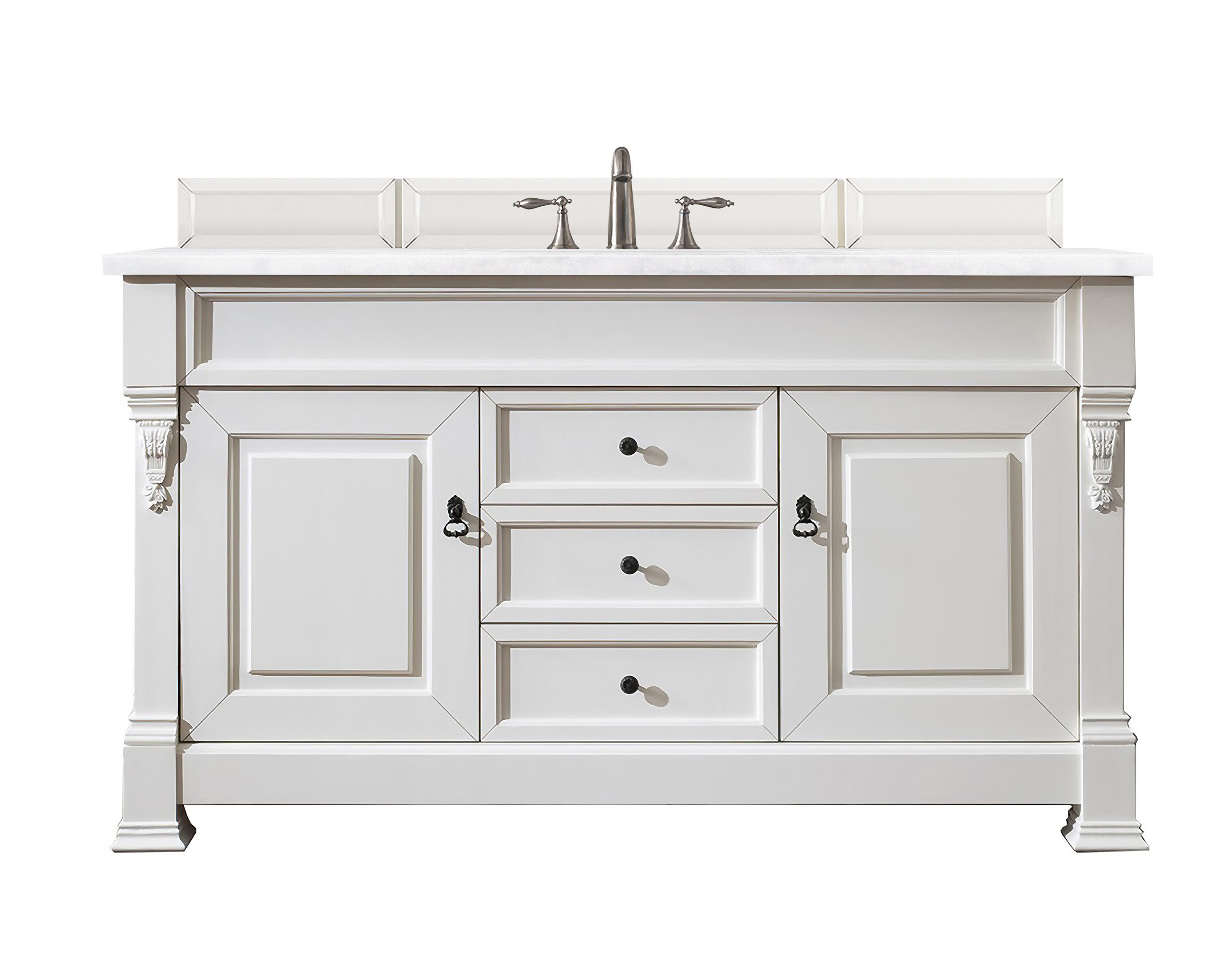 James Martin 147-V60S-BW-3AF Brookfield 60" Bright White Single Vanity w/ 3 CM Arctic Fall Solid Surface Top