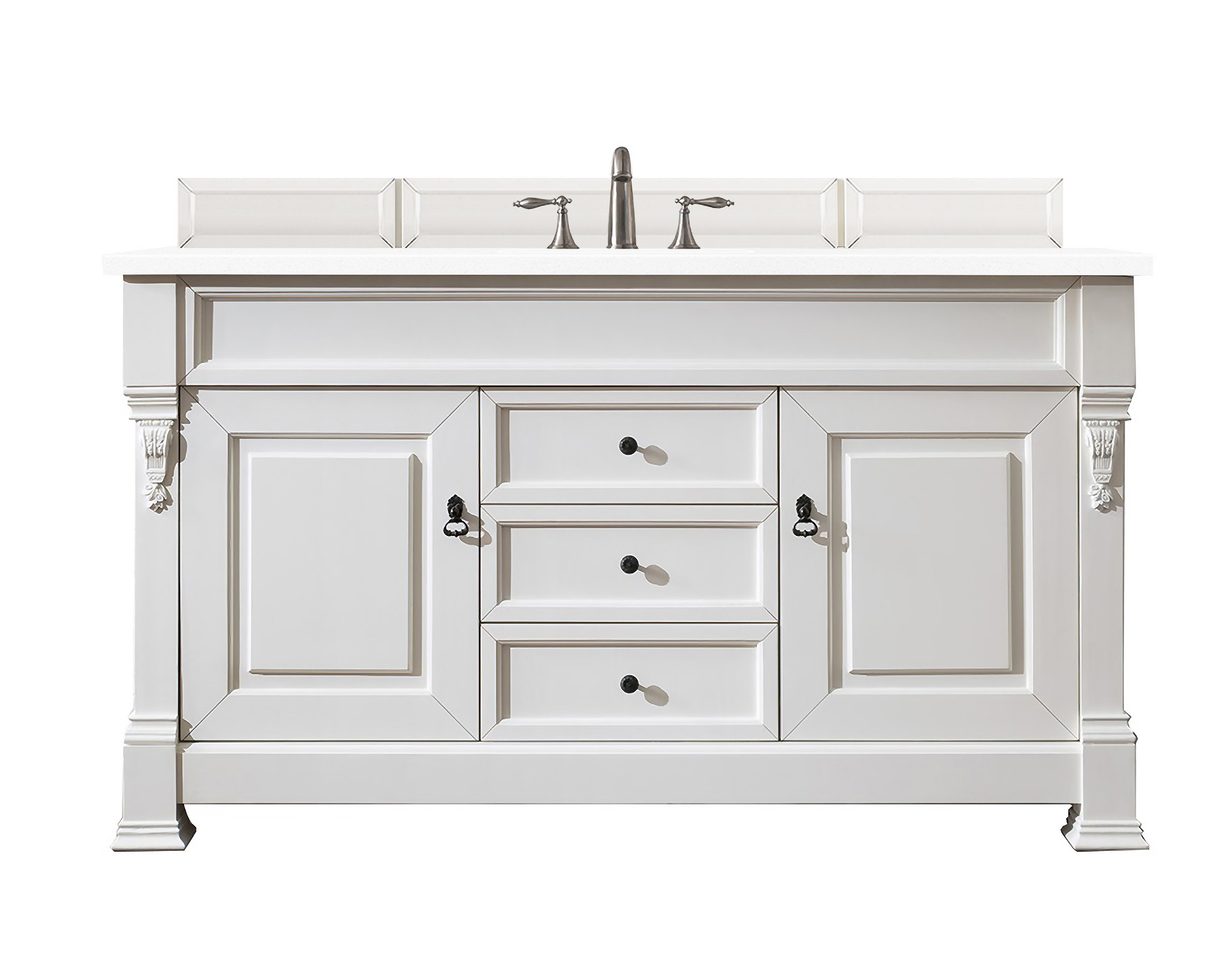 James Martin 147-V60S-BW-3CLW Brookfield 60" Bright White Single Vanity w/ 3 CM Classic White Quartz Top