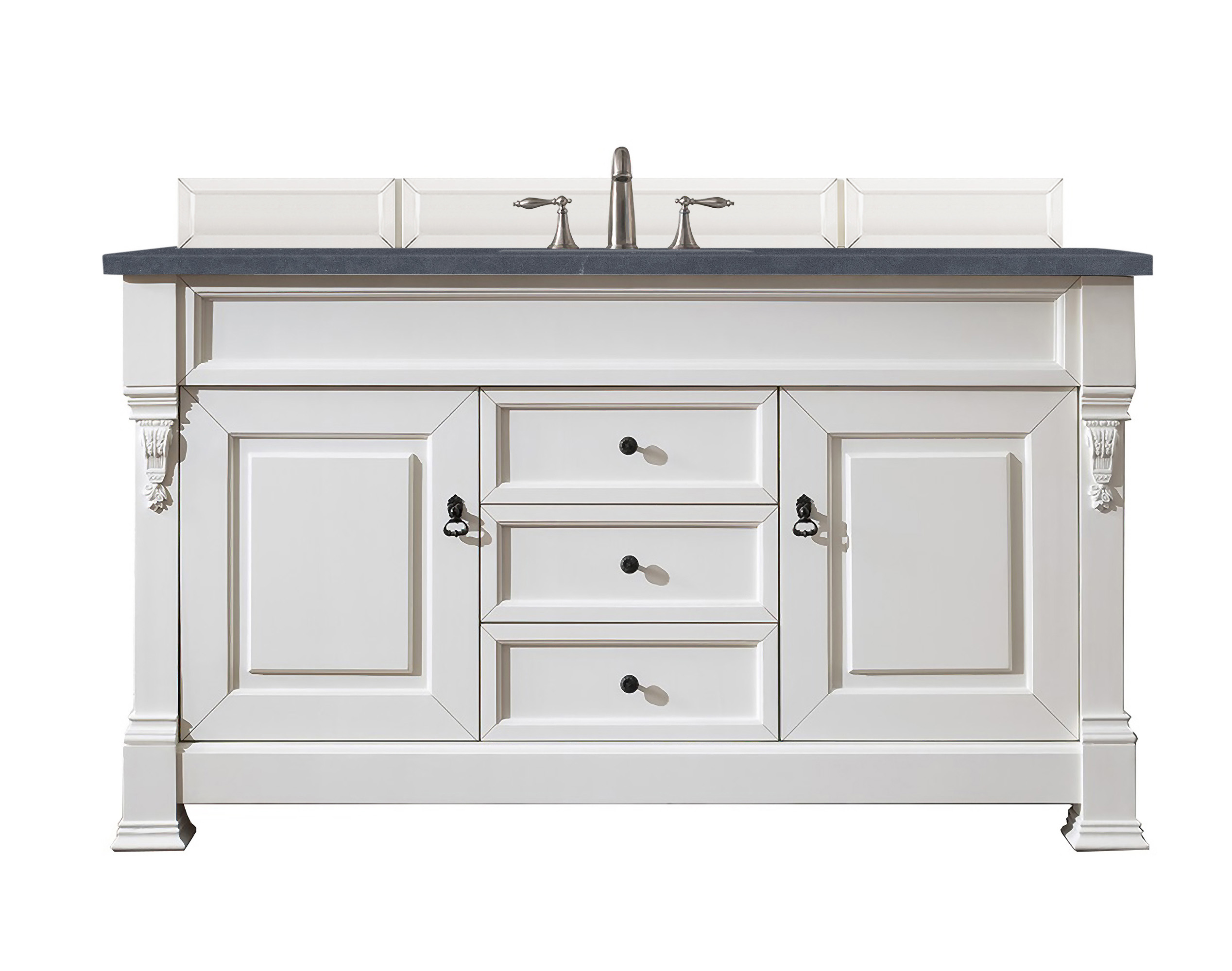 James Martin 147-V60S-BW-3CSP Brookfield 60" Bright White Single Vanity w/ 3 CM Charcoal Soapstone Quartz Top