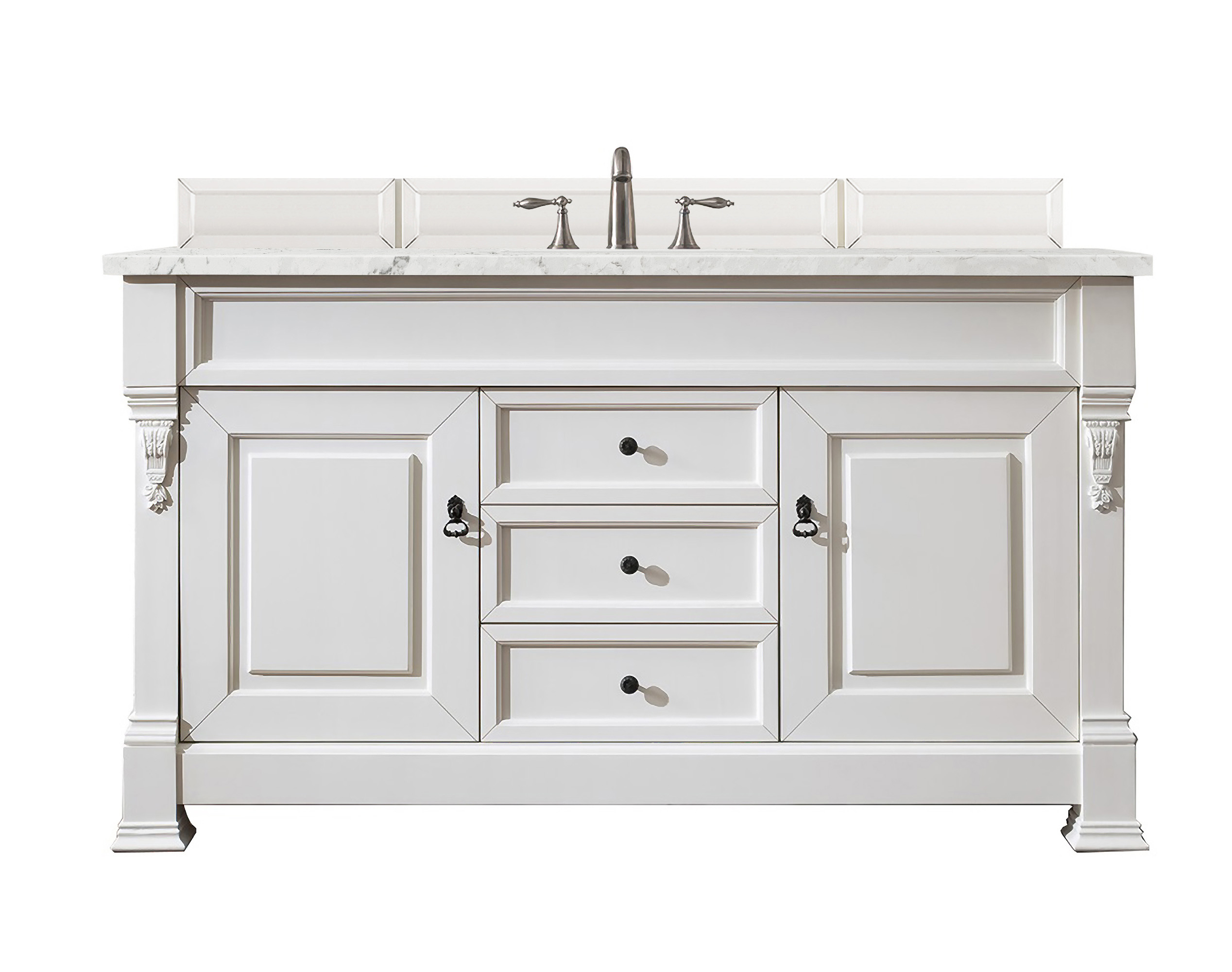 James Martin 147-V60S-BW-3EJP Brookfield 60" Bright White Single Vanity w/ 3 CM Eternal Jasmine Pearl Quartz Top