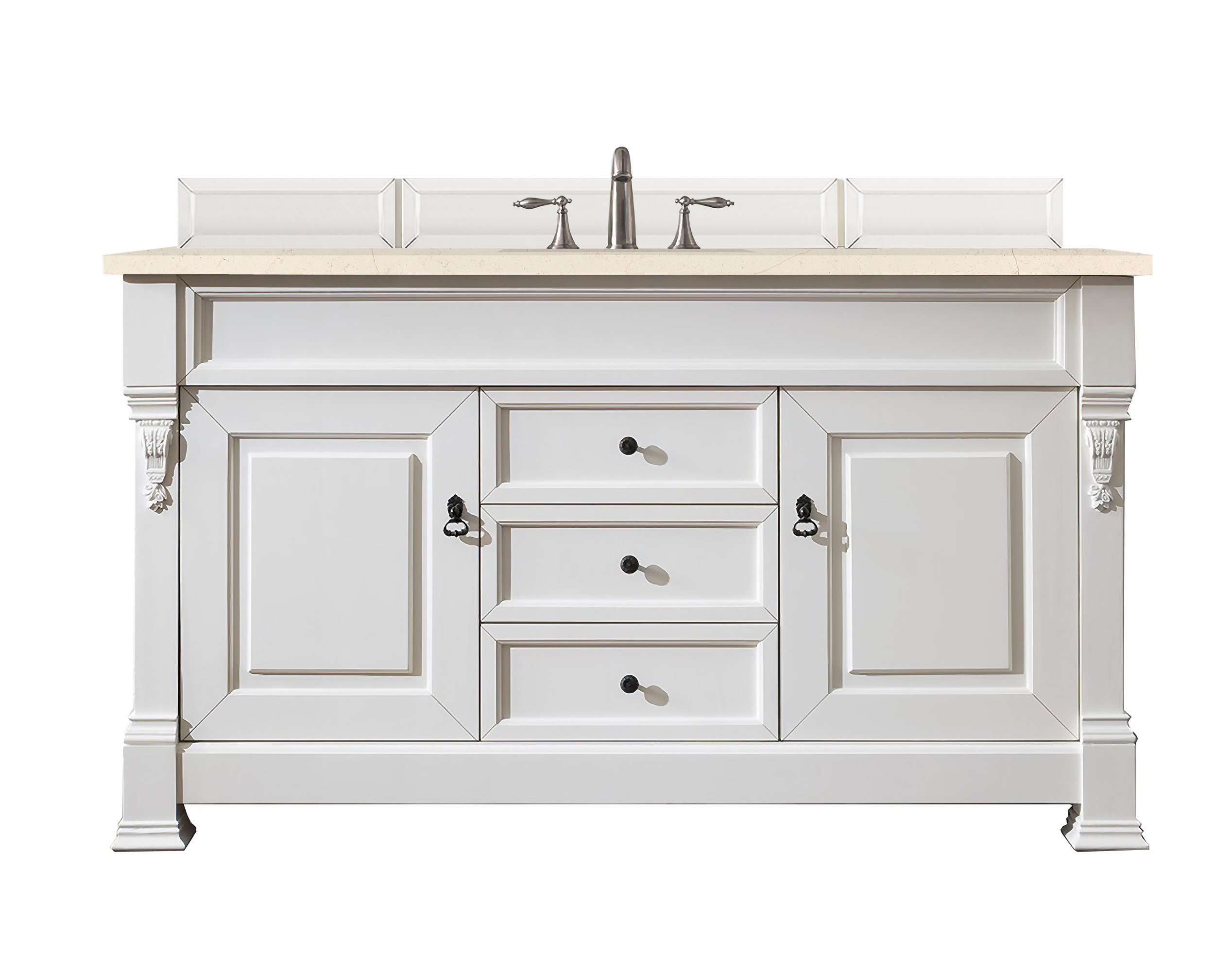 James Martin 147-V60S-BW-3EMR Brookfield 60" Bright White Single Vanity w/ 3 CM Eternal Marfil Quartz Top