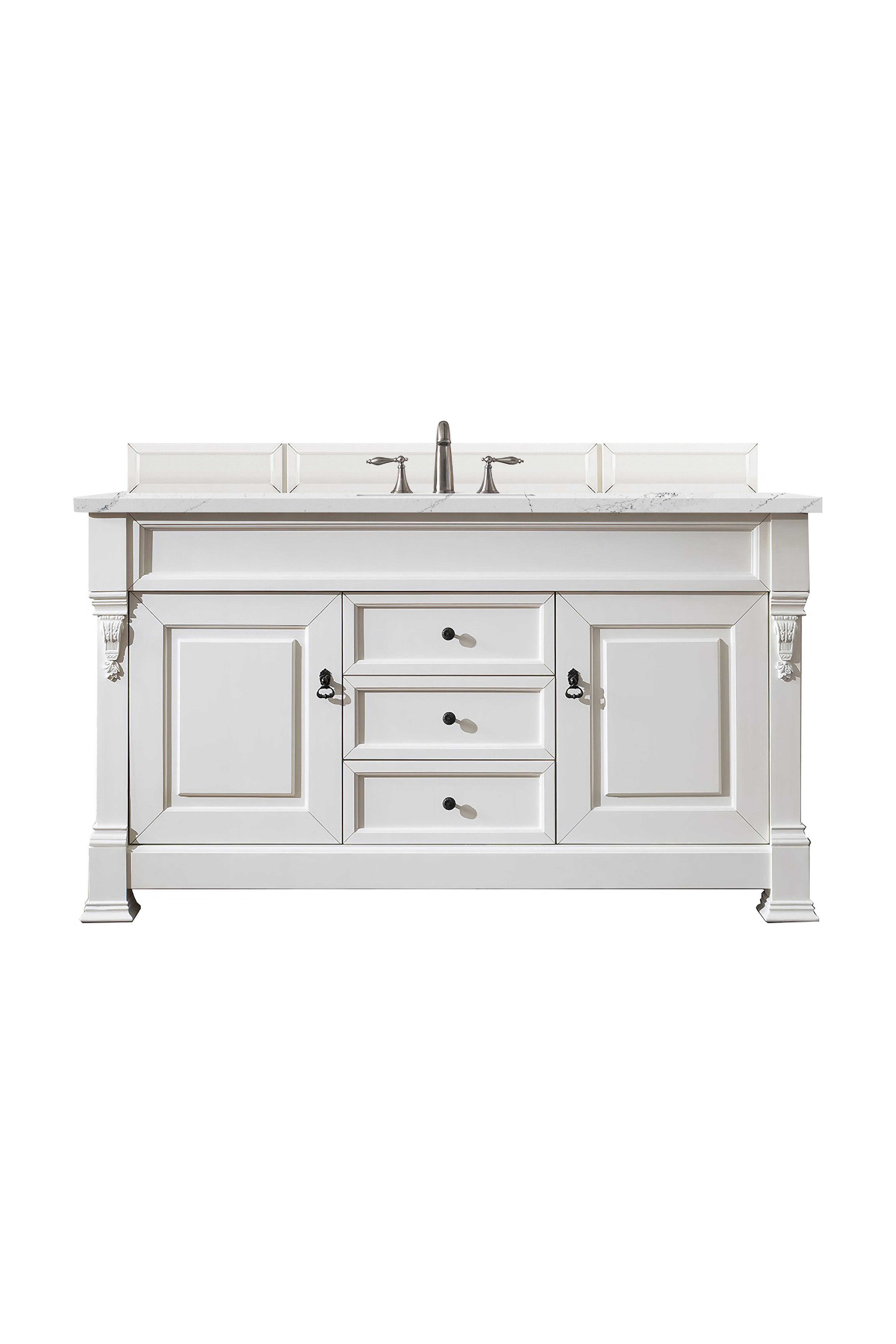 James Martin 147-V60S-BW-3ENC Brookfield 60" Bright White Single Vanity w/ 3 CM Ethereal Noctis Quartz Top