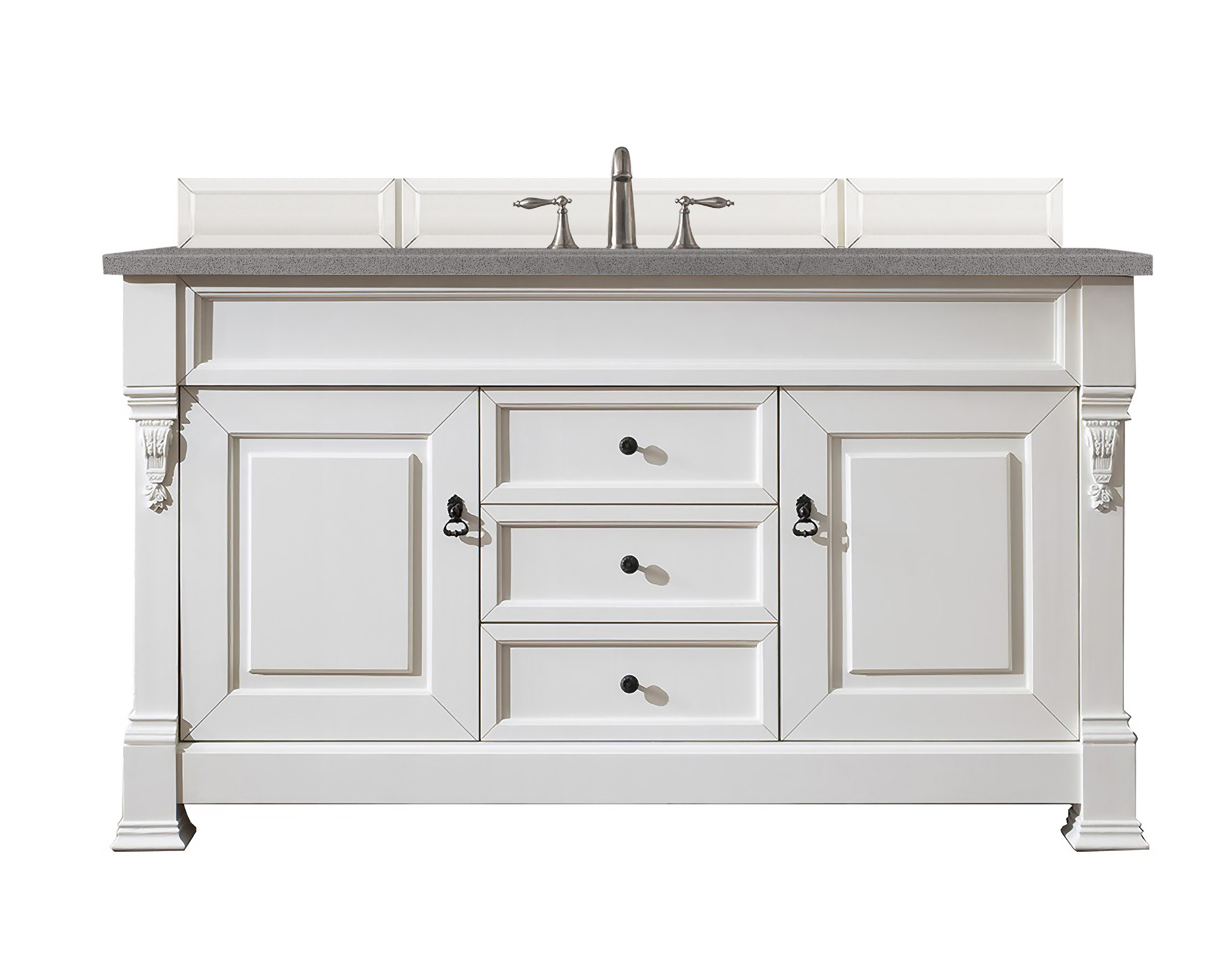 James Martin 147-V60S-BW-3GEX Brookfield 60" Bright White Single Vanity w/ 3 CM Grey Expo Quartz Top