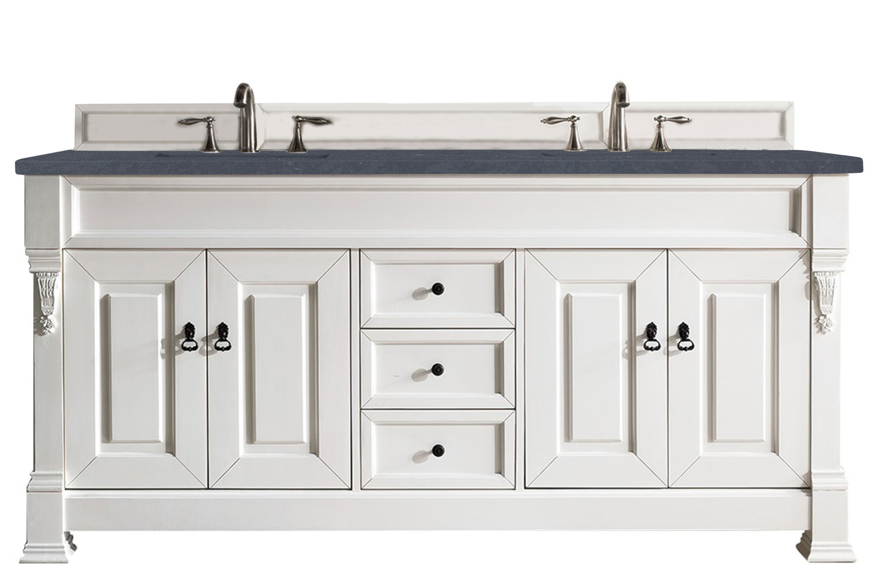 James Martin 147-V72-BW-3CSP Brookfield 72" Bright White Double Vanity w/ 3 CM Charcoal Soapstone Quartz Top