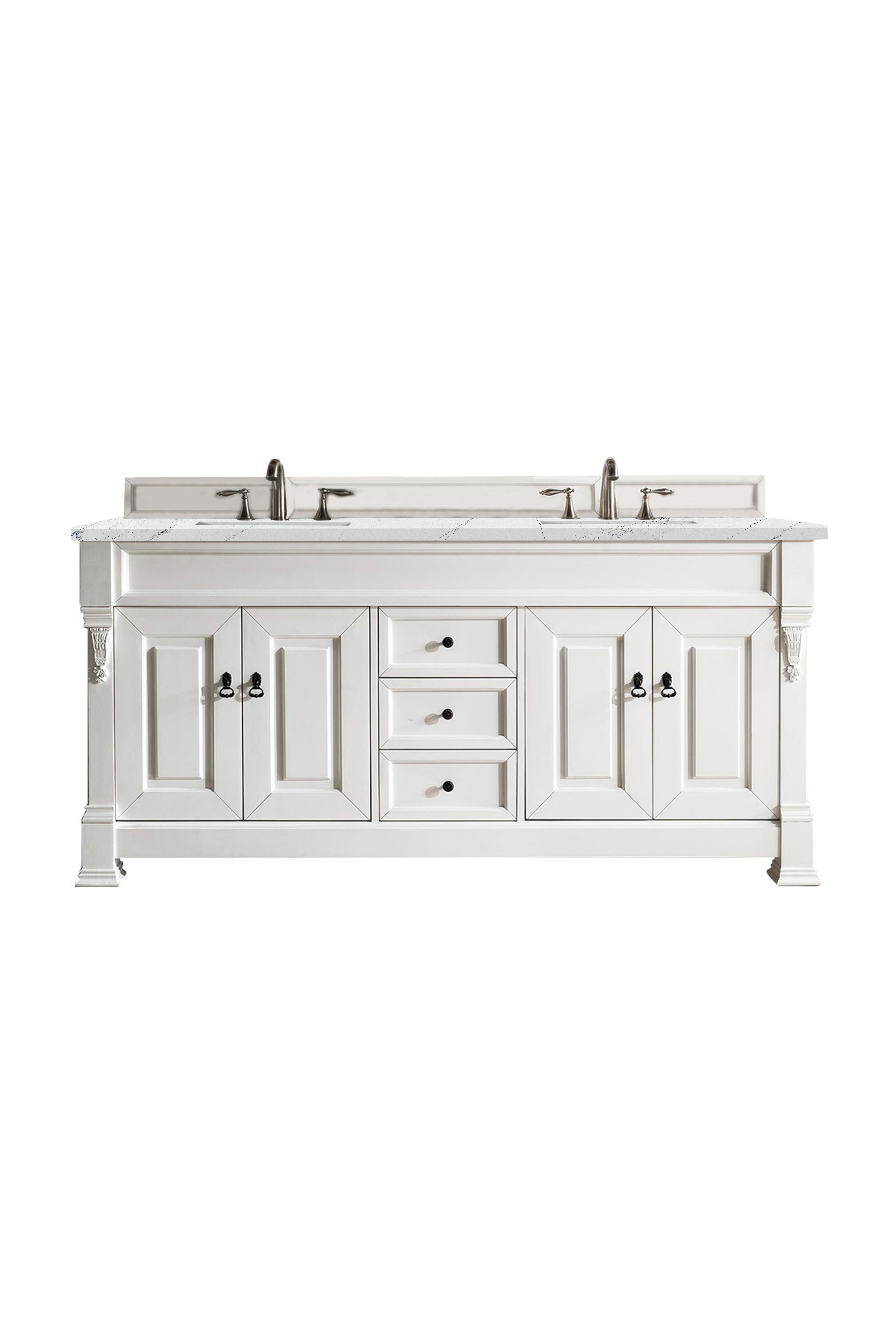 James Martin 147-V72-BW-3ENC Brookfield 72" Bright White Double Vanity w/ 3 CM Ethereal Noctis Quartz Top