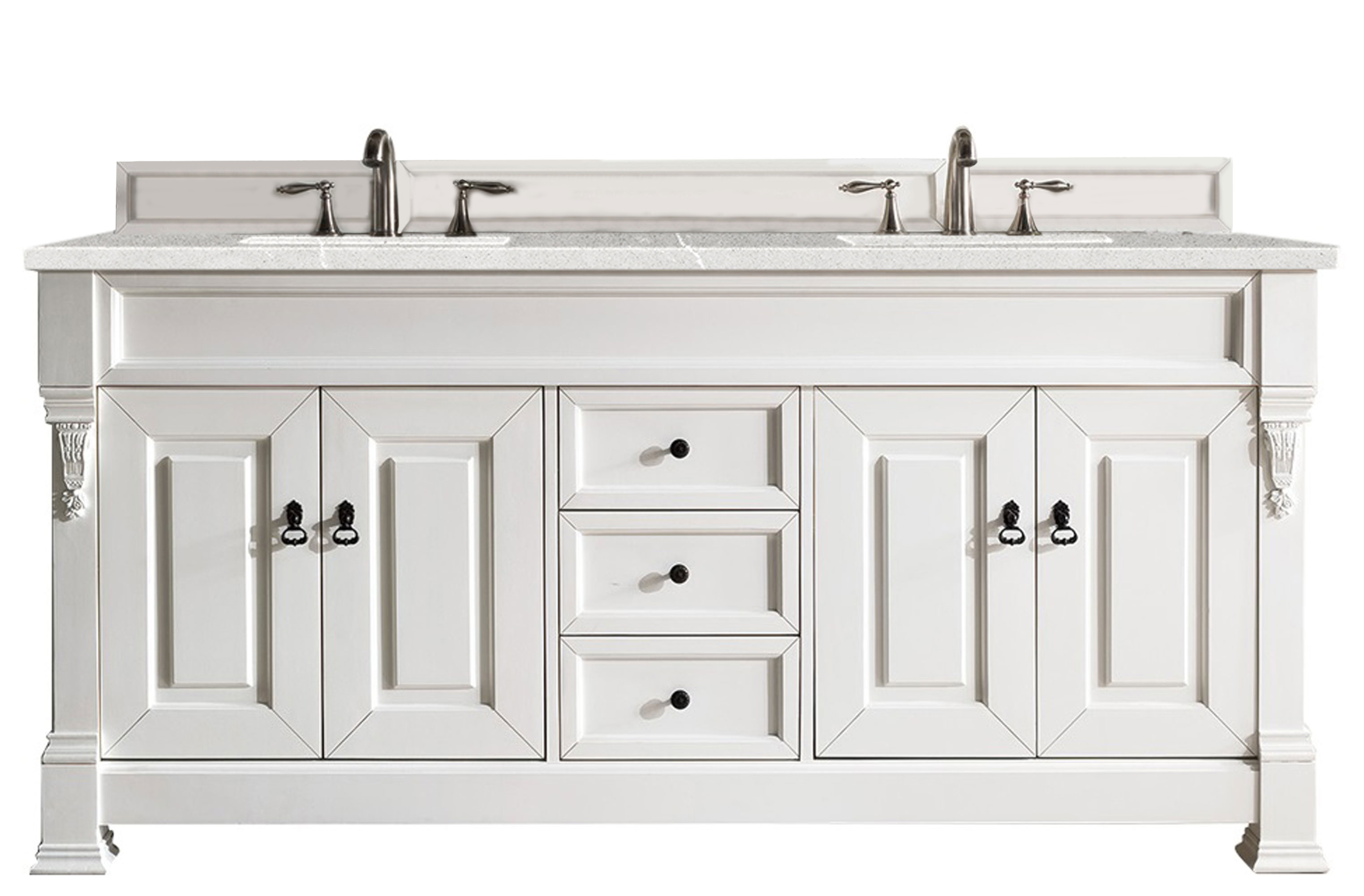 James Martin 147-V72-BW-3ESR Brookfield 72" Bright White Double Vanity w/ 3 CM Eternal Serena Quartz Top