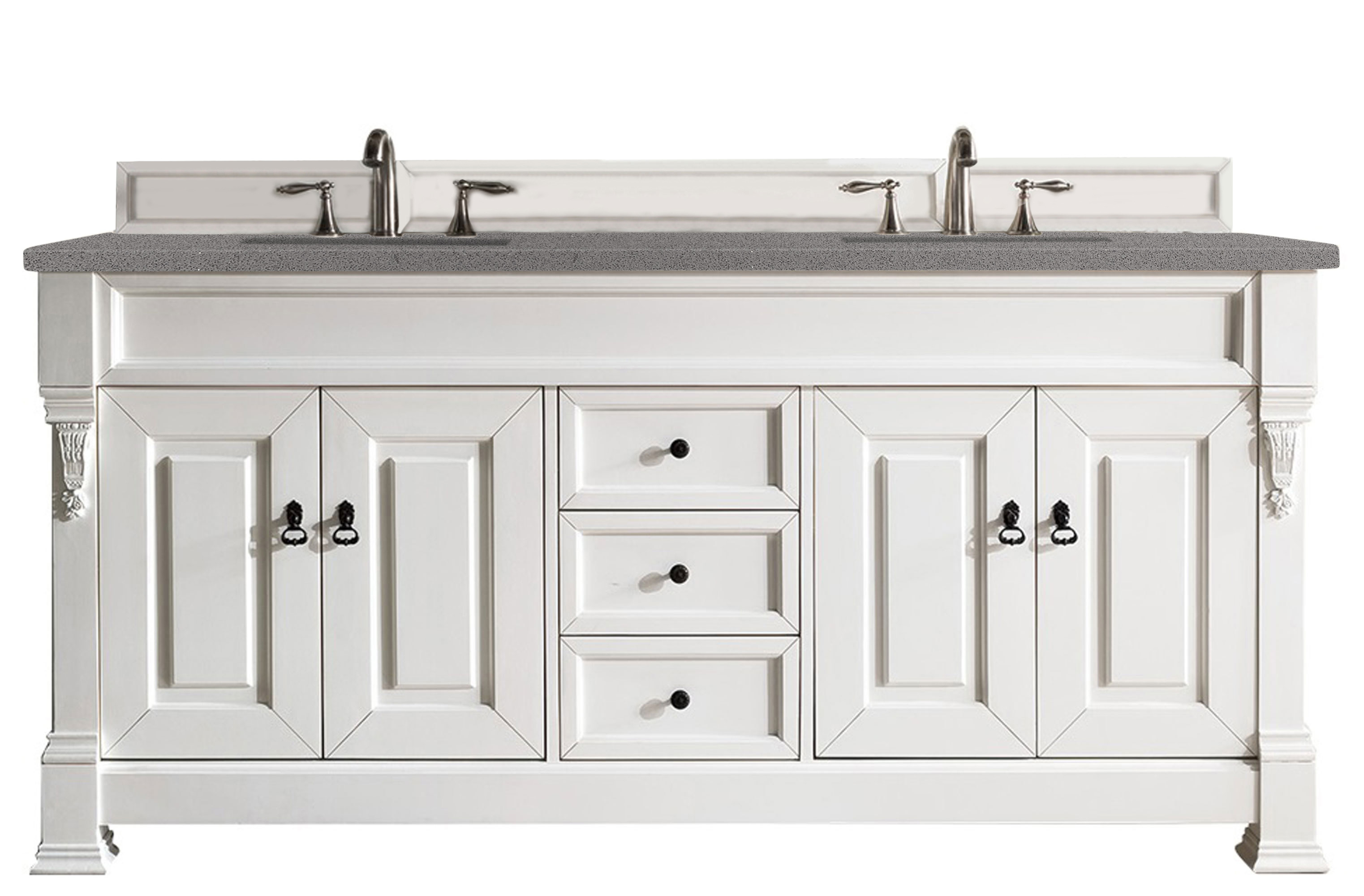 James Martin 147-V72-BW-3GEX Brookfield 72" Bright White Double Vanity w/ 3 CM Grey Expo Quartz Top