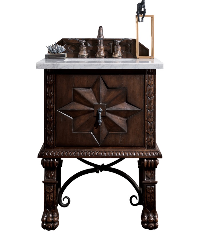 James Martin 150-V26-ANW-3AF Balmoral 26" Single Vanity Cabinet, Antique Walnut w/ 3 CM Arctic Fall Solid Surface Top - Click Image to Close
