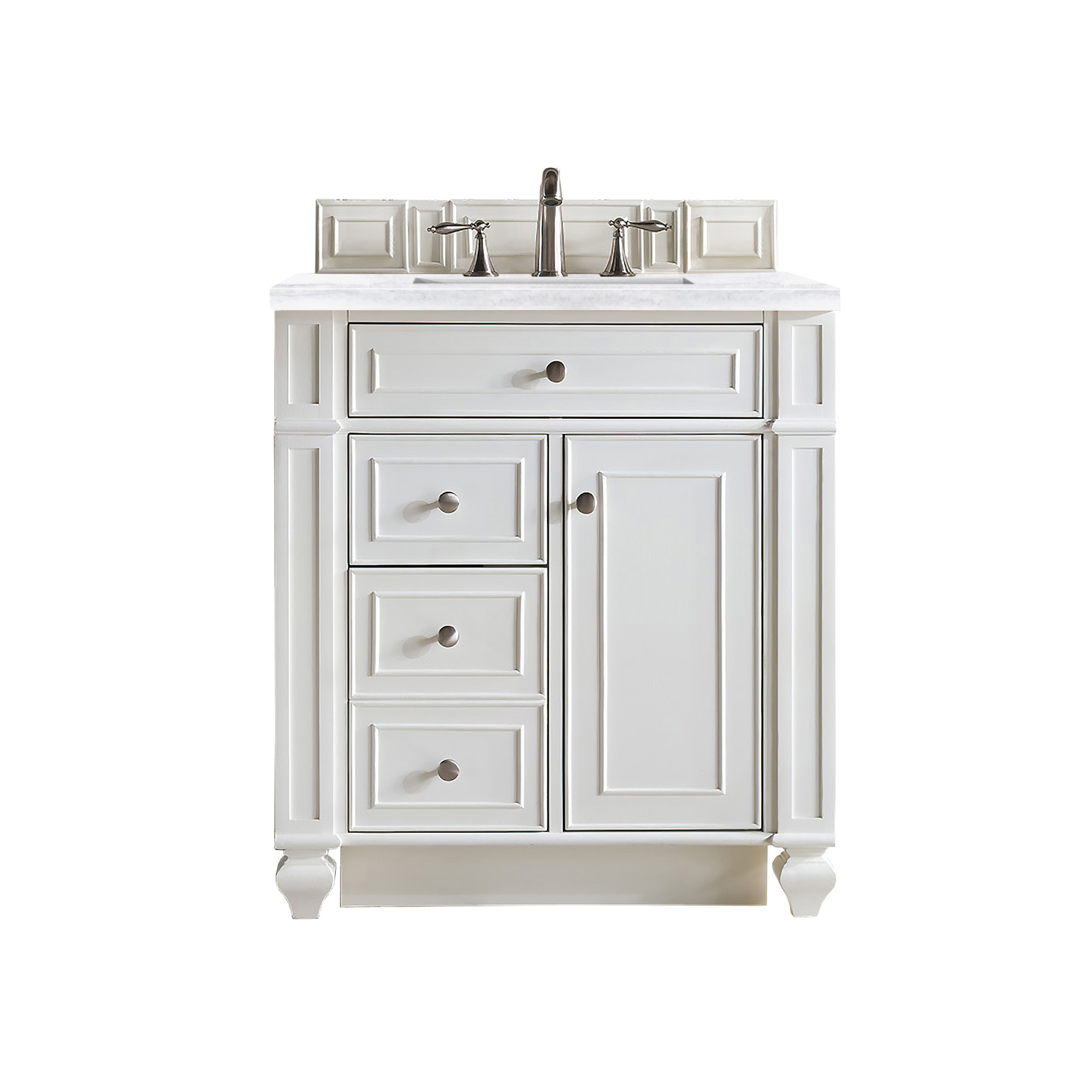 James Martin 157-V30-BW-3AF Bristol 30" Single Vanity, Bright White, w/ 3 CM Arctic Fall Solid Surface Top