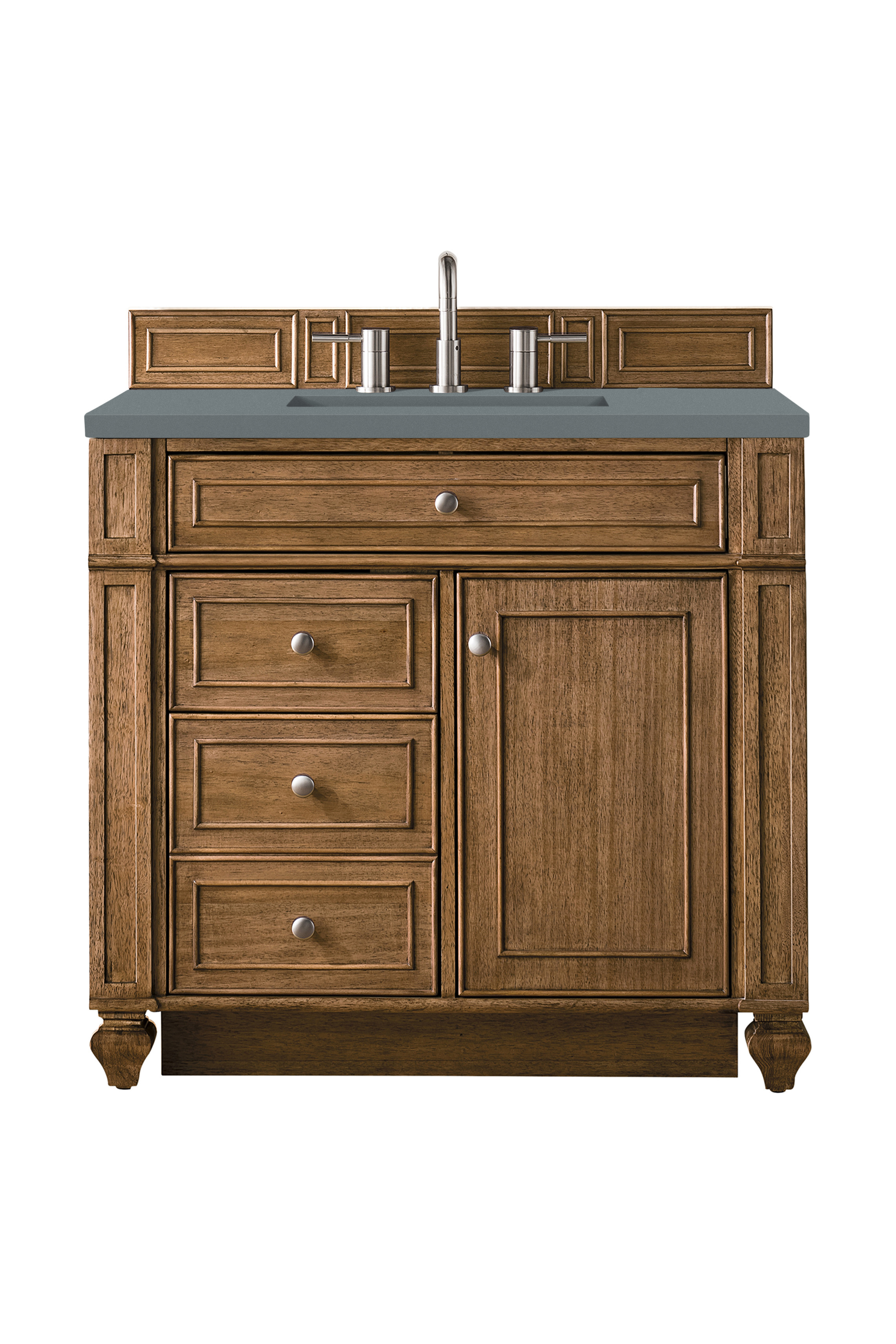 James Martin 157-V36-SBR-3CBL Bristol 36" Single Vanity, Saddle Brown, w/ 3 CM Cala Blue Quartz Top