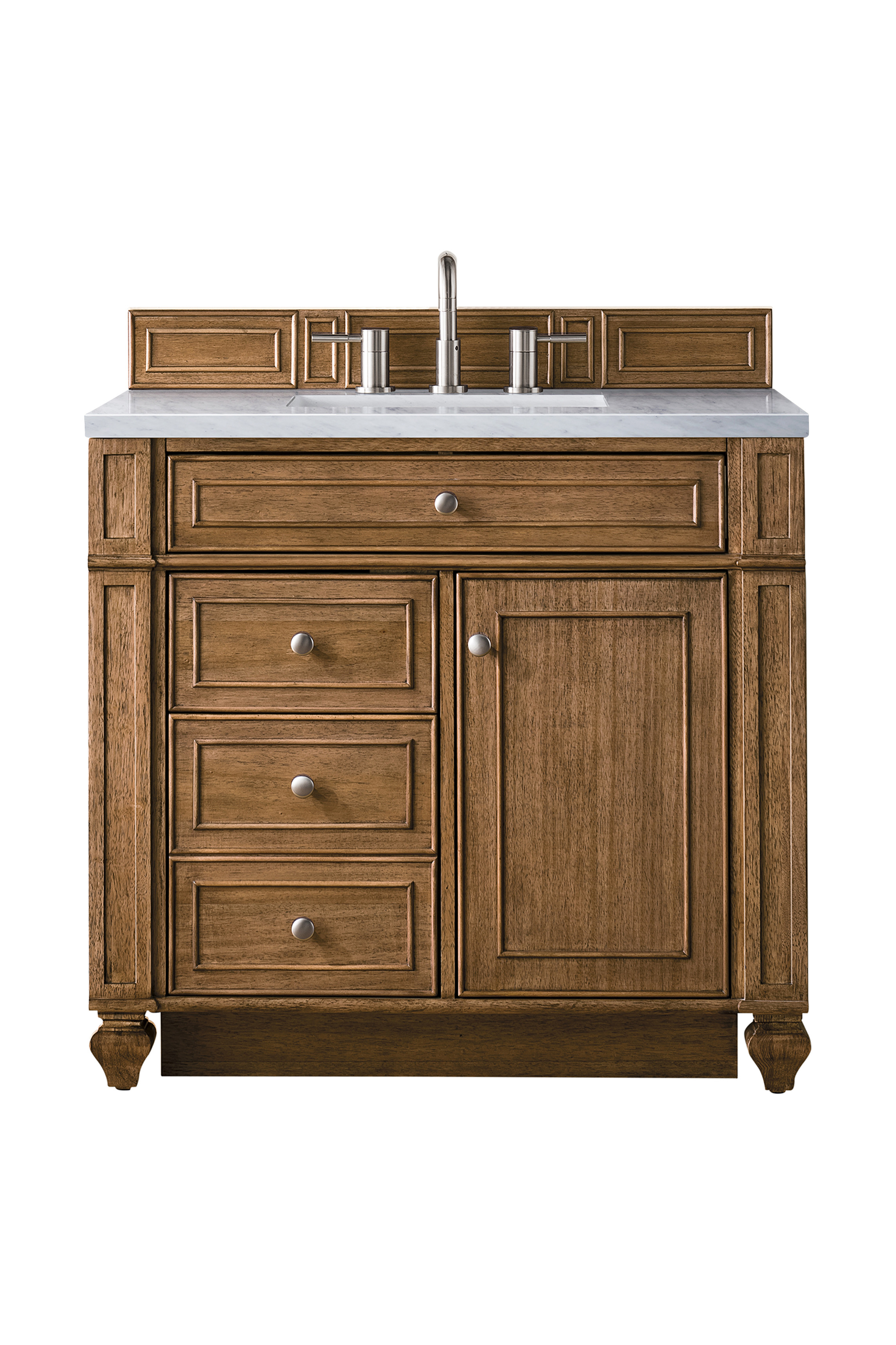 James Martin 157-V36-SBR-3EJP Bristol 36" Single Vanity, Saddle Brown, w/ 3 CM Eternal Jasmine Pearl Quartz Top