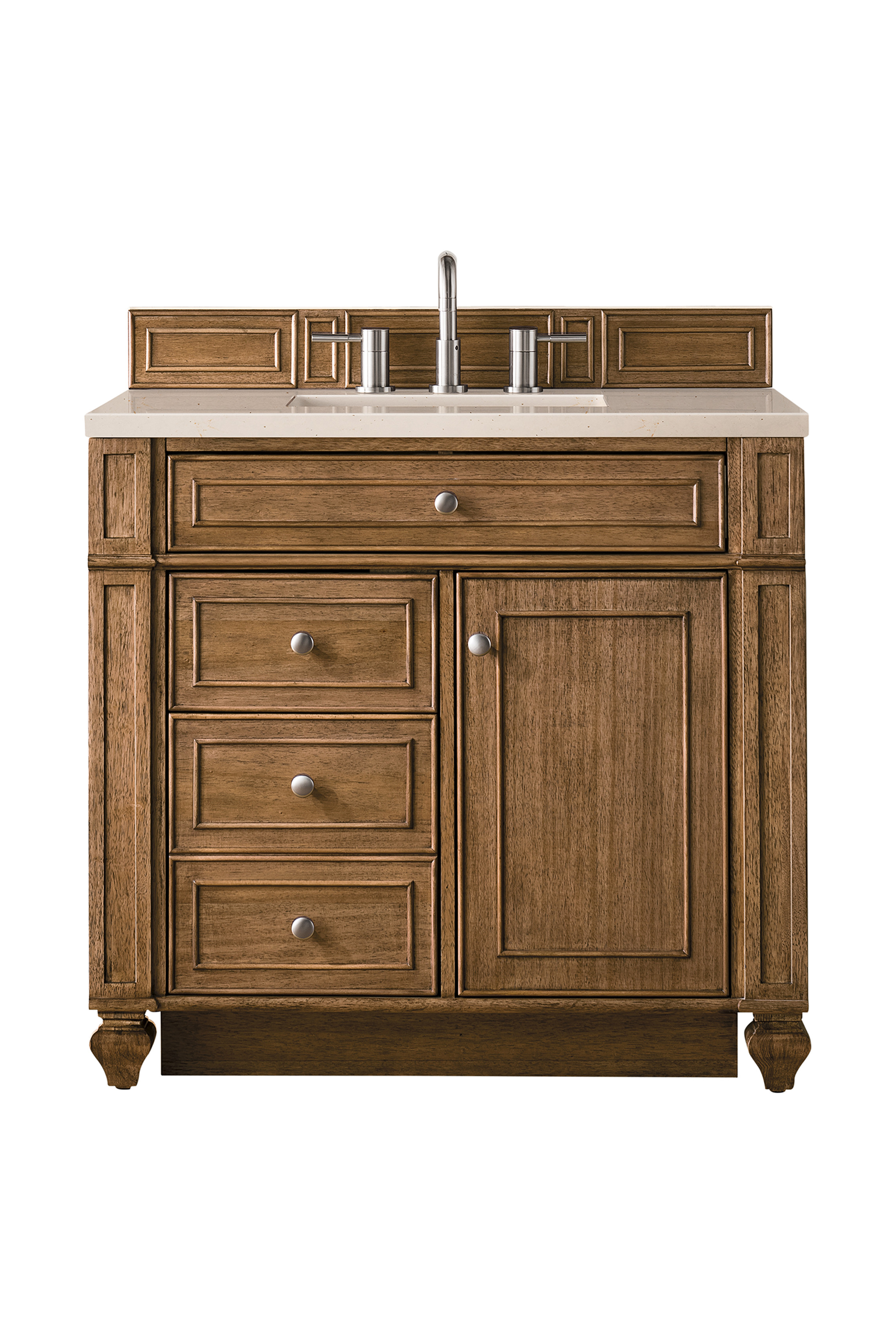 James Martin 157-V36-SBR-3EMR Bristol 36" Single Vanity, Saddle Brown, w/ 3 CM Eternal Marfil Quartz Top