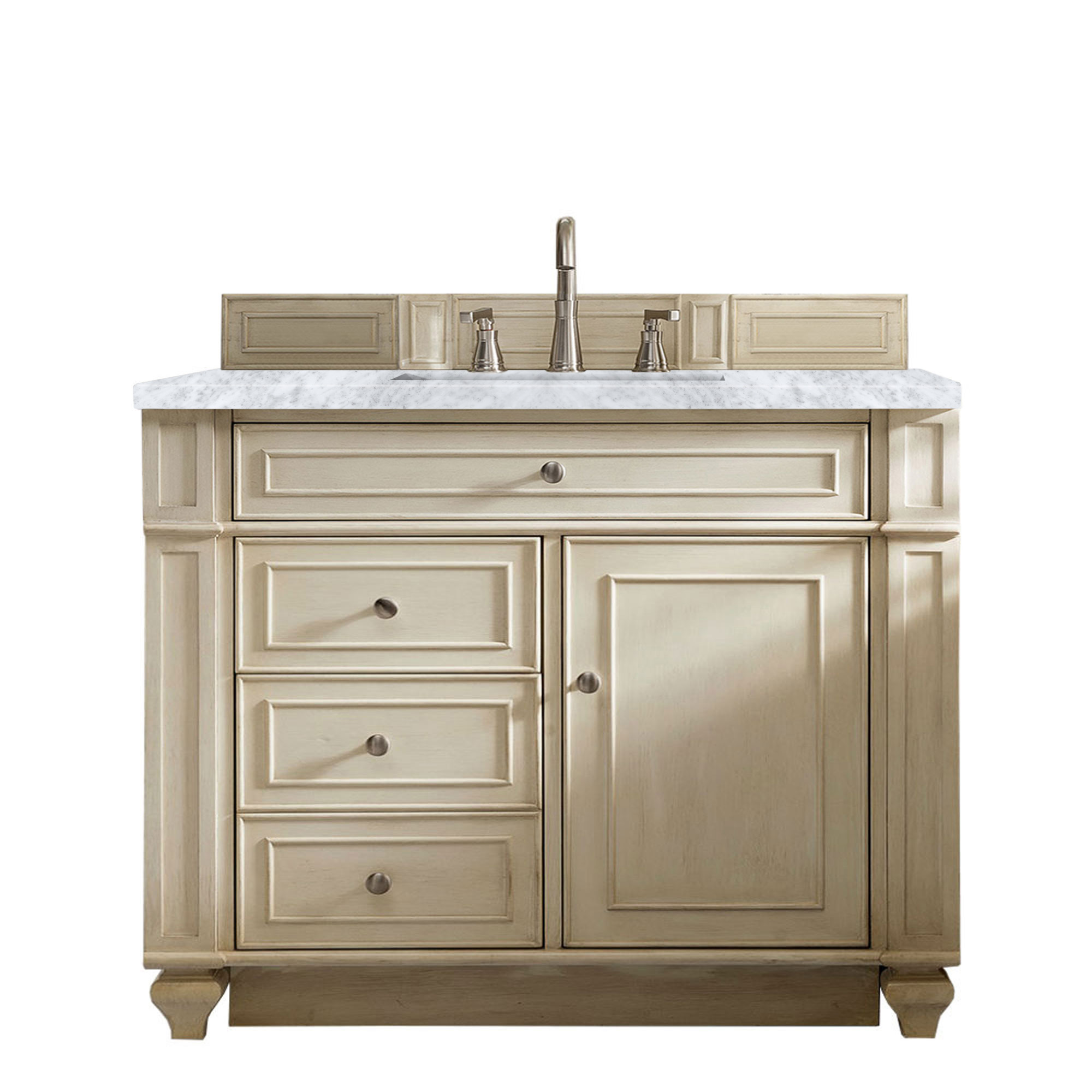 James Martin 157-V36-VV-3CAR Bristol 36" Single Vanity, Vintage Vanilla w/ 3 CM Carrara Marble Top