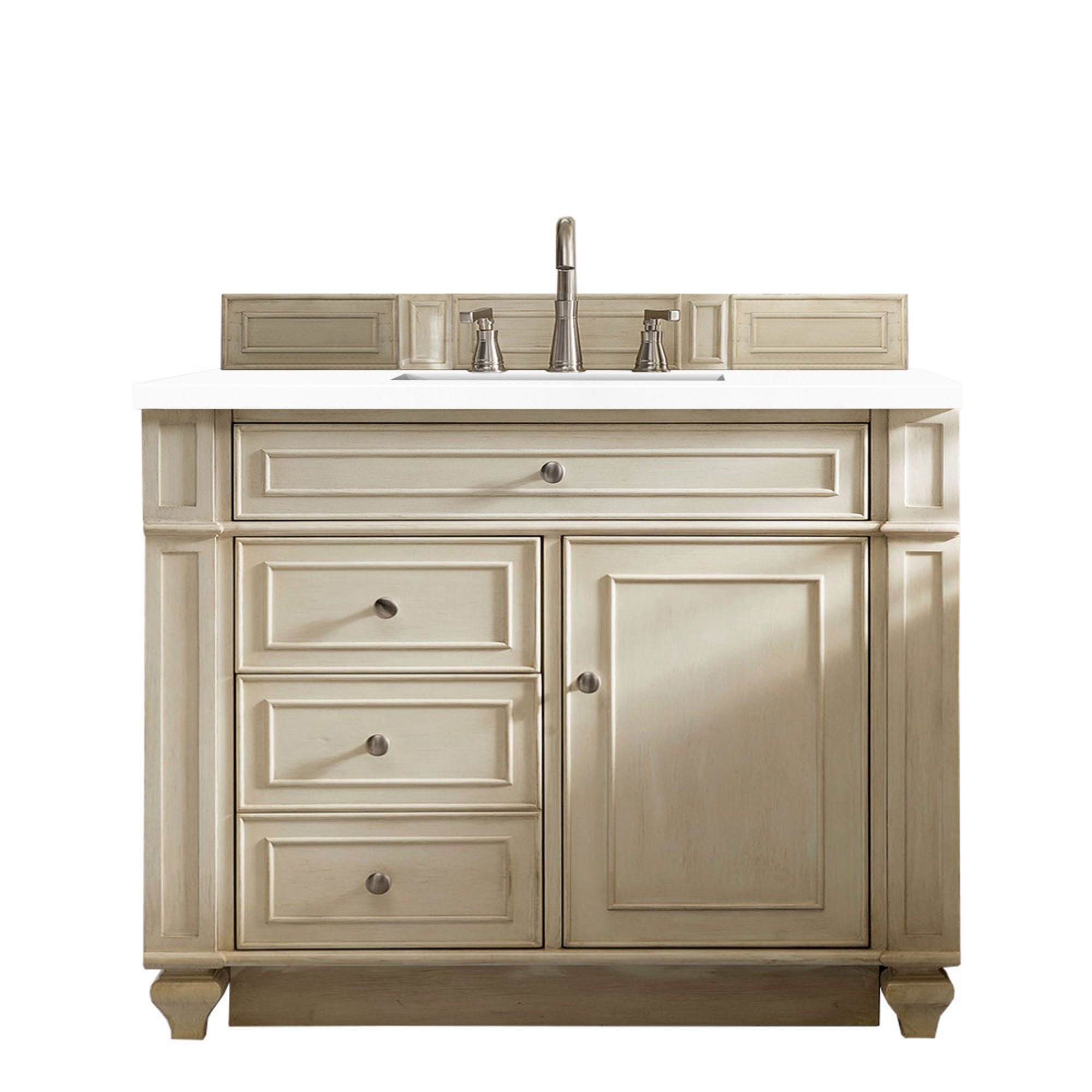 James Martin 157-V36-VV-3CLW Bristol 36" Single Vanity, Vintage Vanilla, w/ 3 CM Classic White Quartz Top