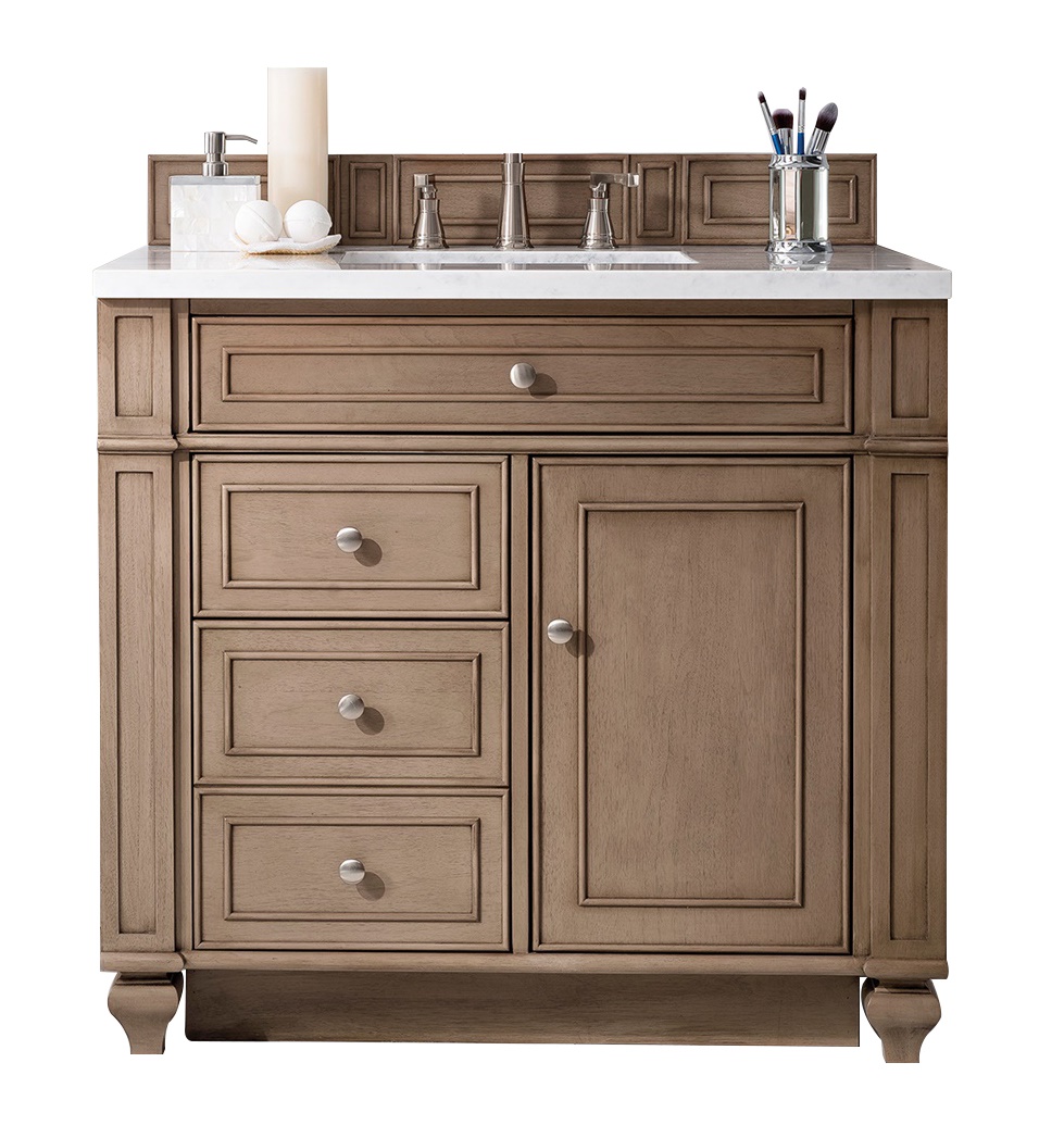 James Martin 157-V36-WW-3AF Bristol 36" Single Vanity Whitewashed Walnut w/ 3 CM Arctic Fall Solid Surface Top